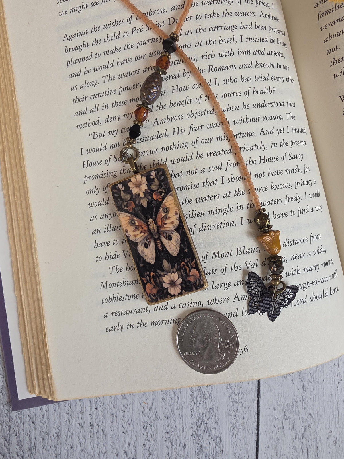 Gothic Butterfly Beaded Bookmark, Pair With Book Gift