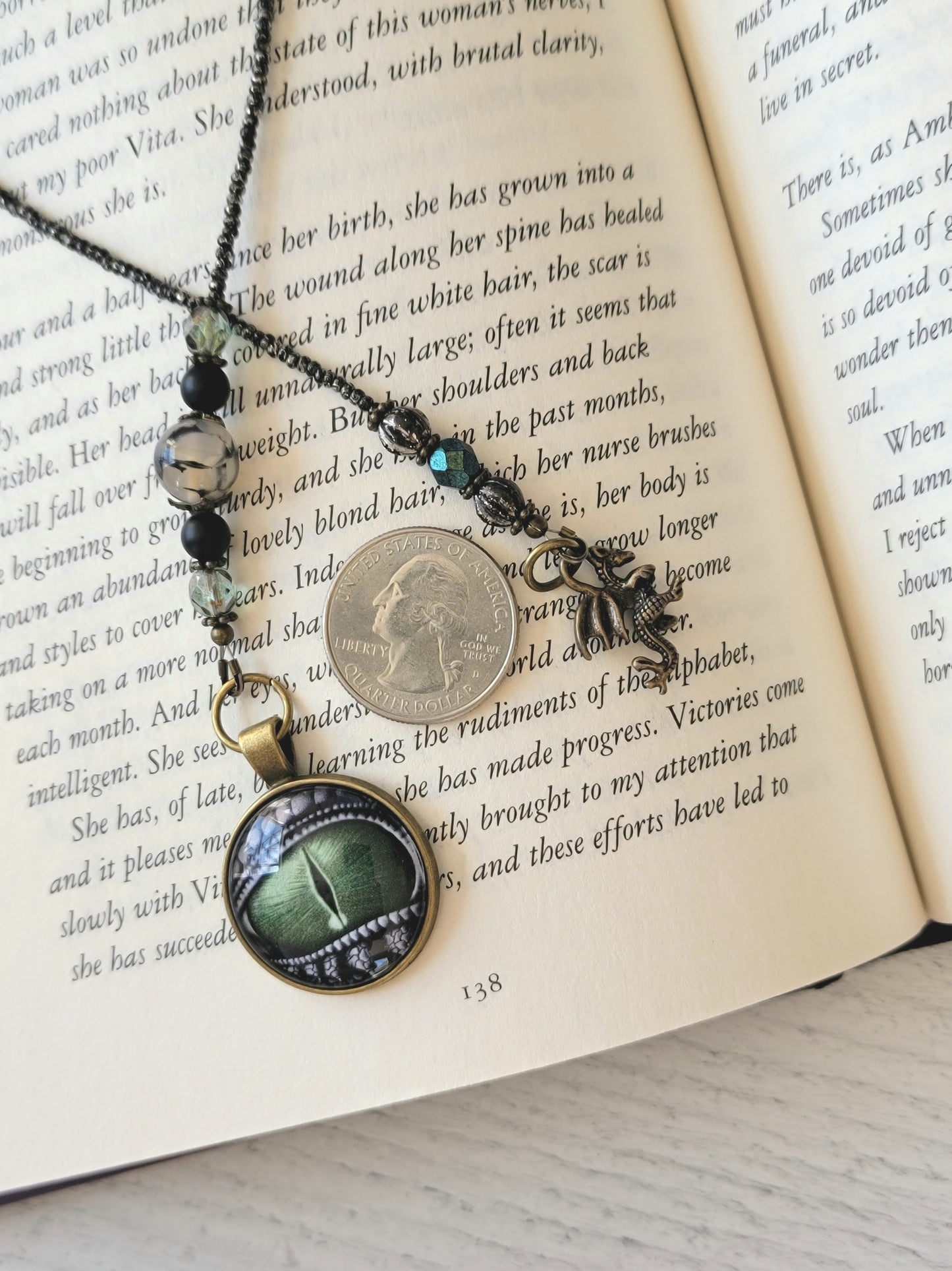 Dragon Eye Bookmark with Dragon Vein Agate Bead is Perfect for the Fantasy Reader