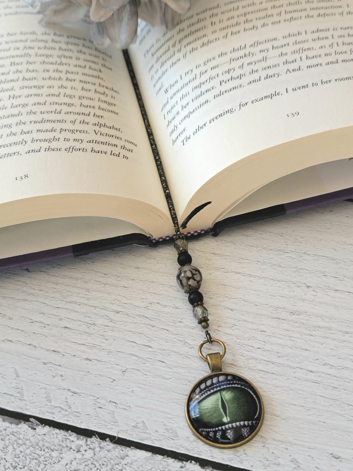 Dragon Eye Bookmark with Dragon Vein Agate Bead is Perfect for the Fantasy Reader