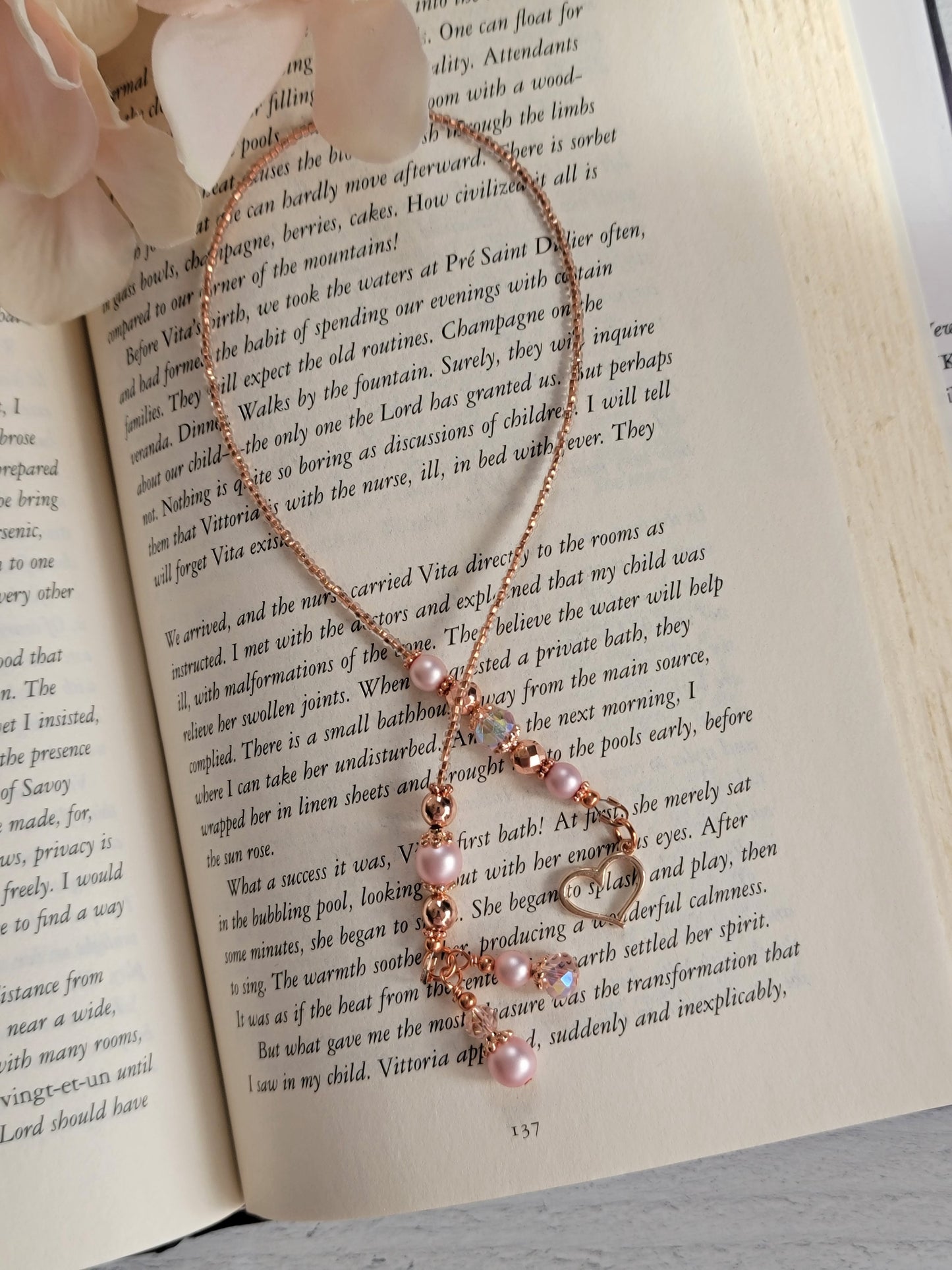 Rose Gold Plate and Copper Beaded Bookmark