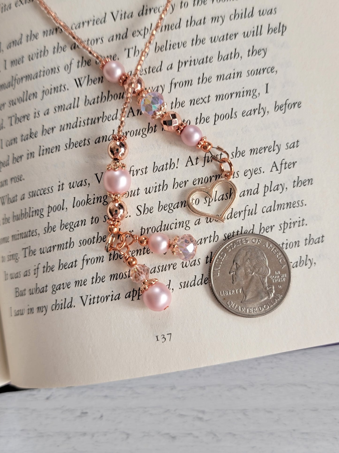 Rose Gold Plate and Copper Beaded Bookmark