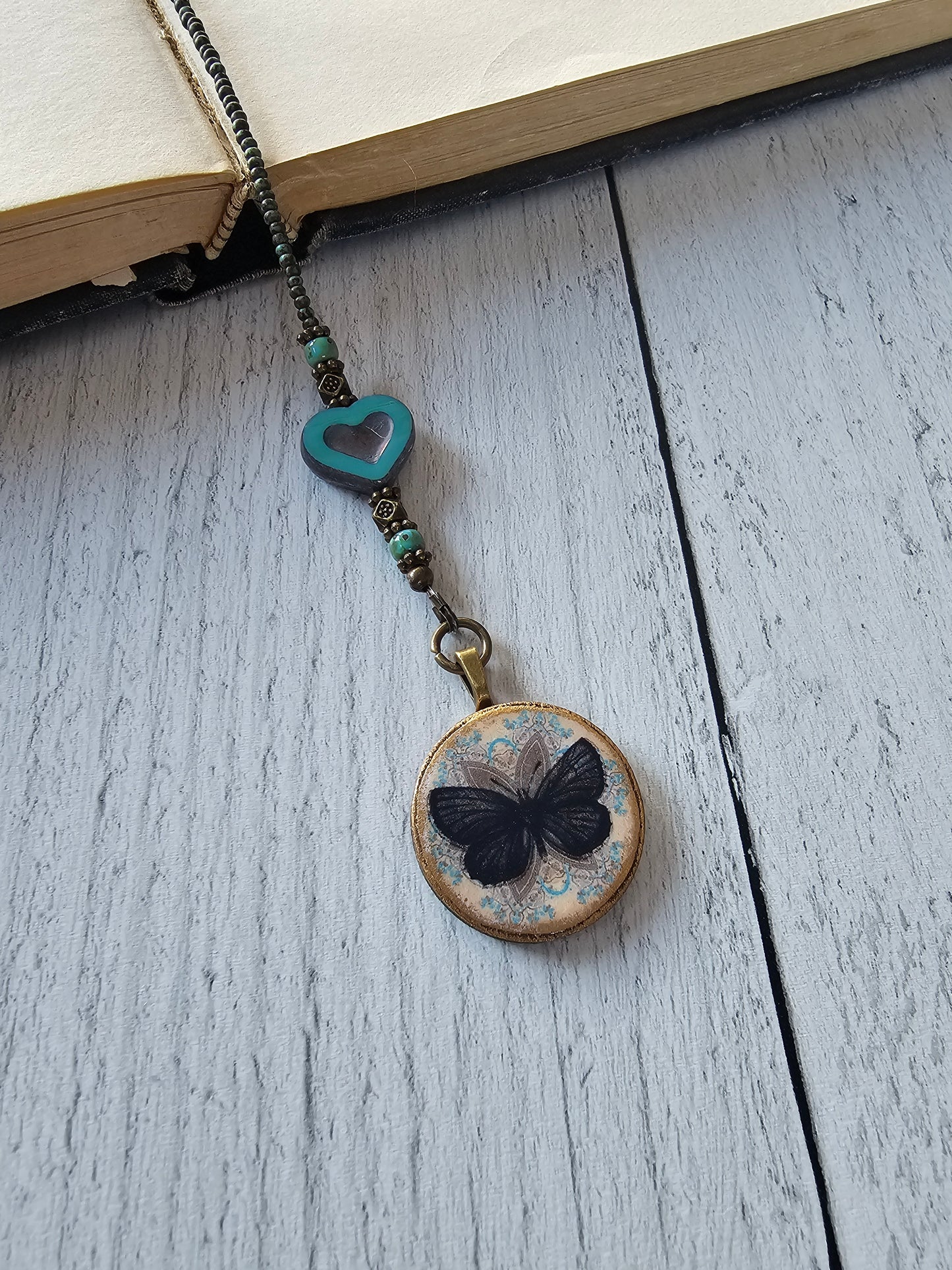 Black Butterfly and Heart Bookmark