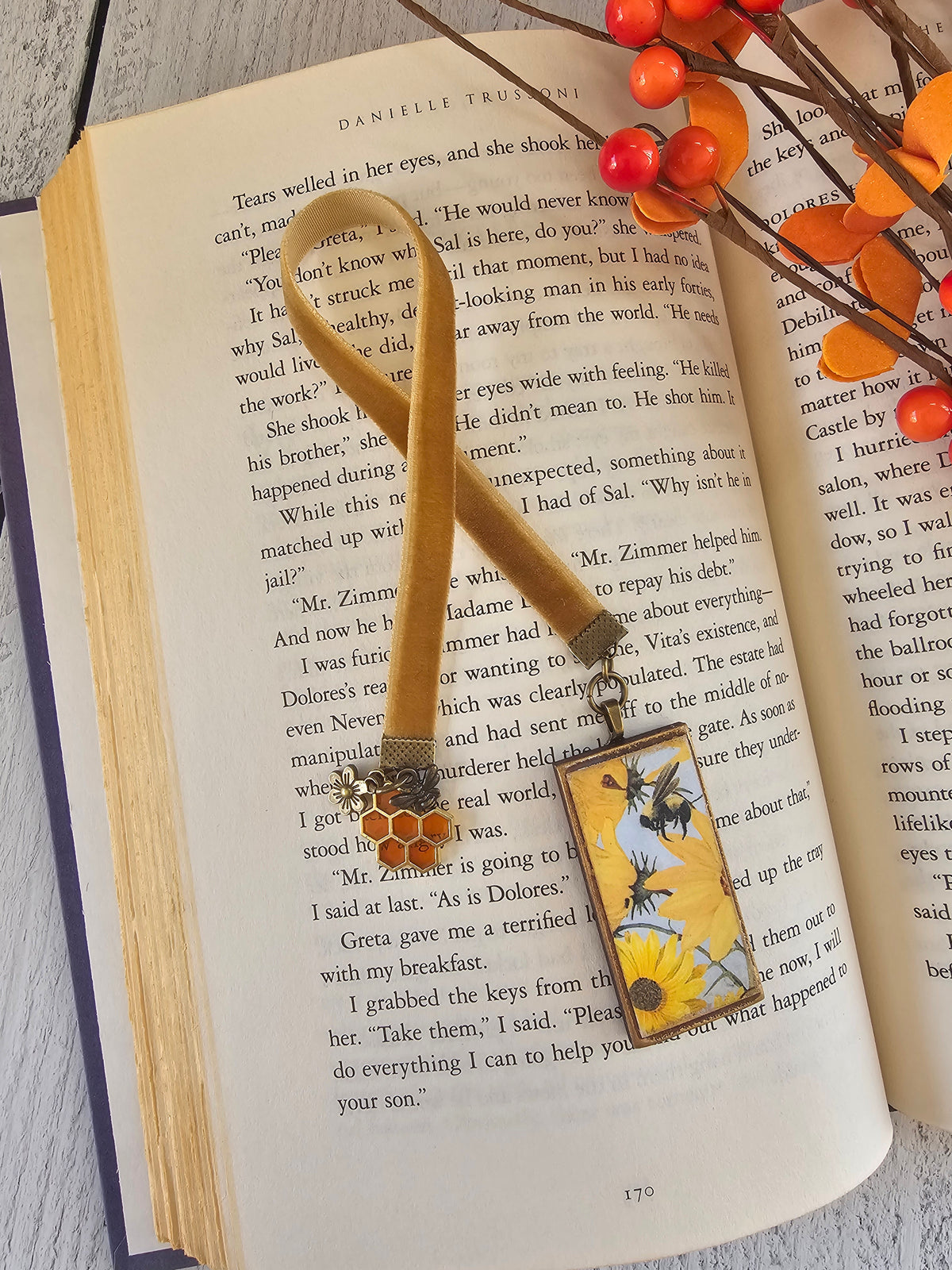 Honey Bee and Sunflower Velvet Ribbon Bookmark