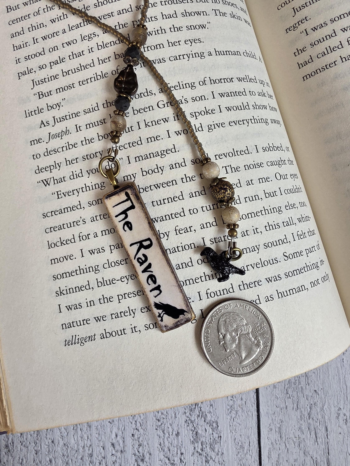 The Raven Bookmark, Handmade Pendant, Choose Your Length