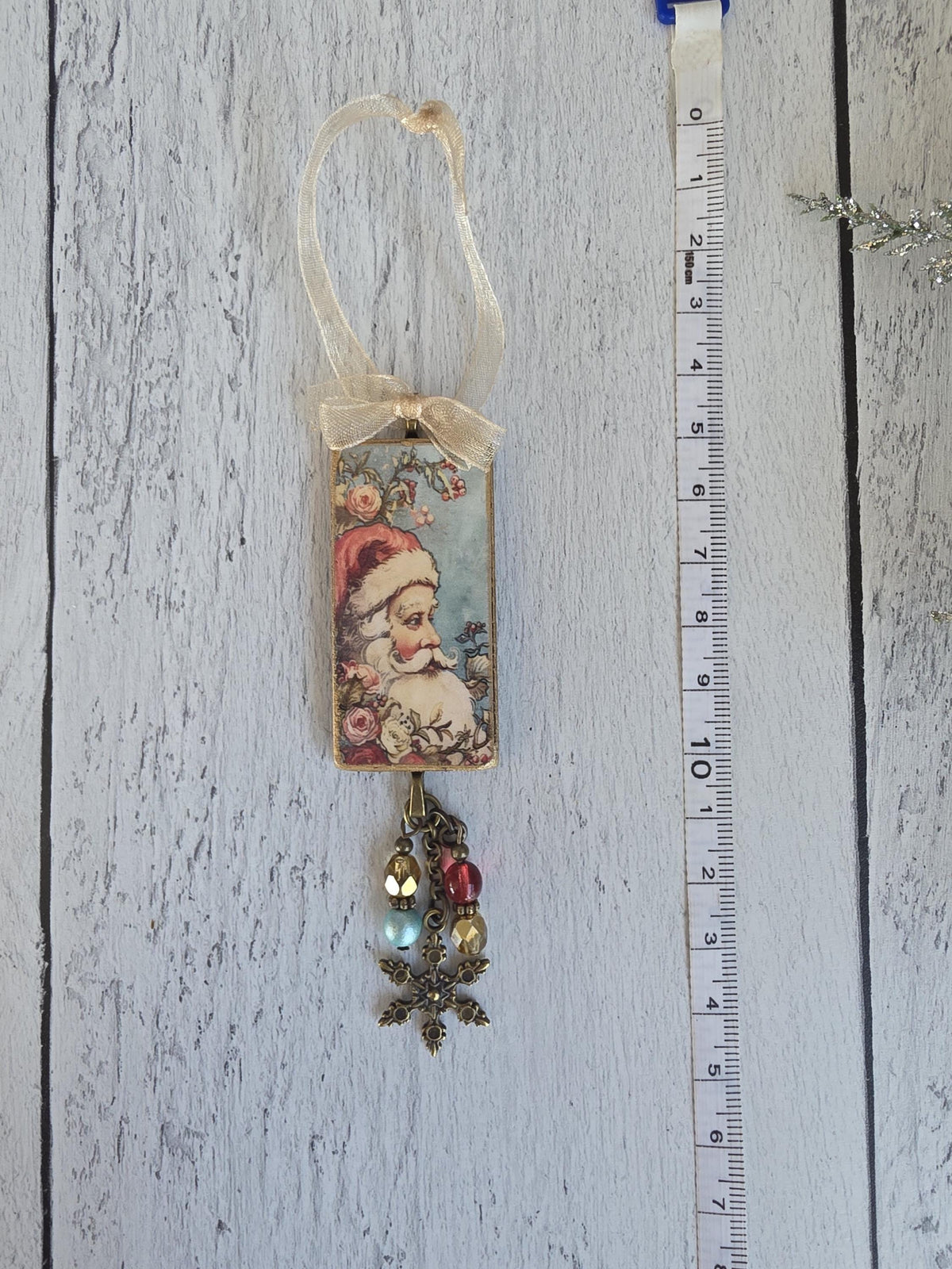 Handmade Christmas Ornaments With Santa Claus, Poinsettia and Stag