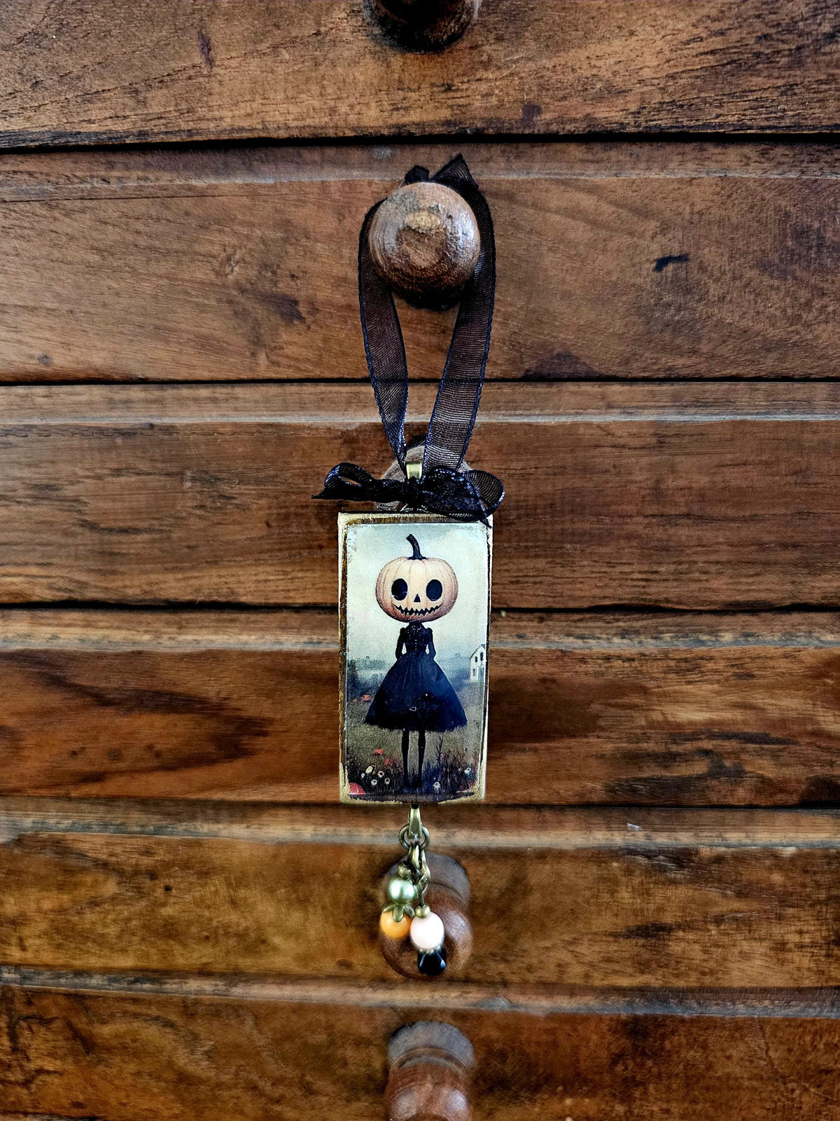Whimsical Halloween Ornament, Pumpkin Head Girl