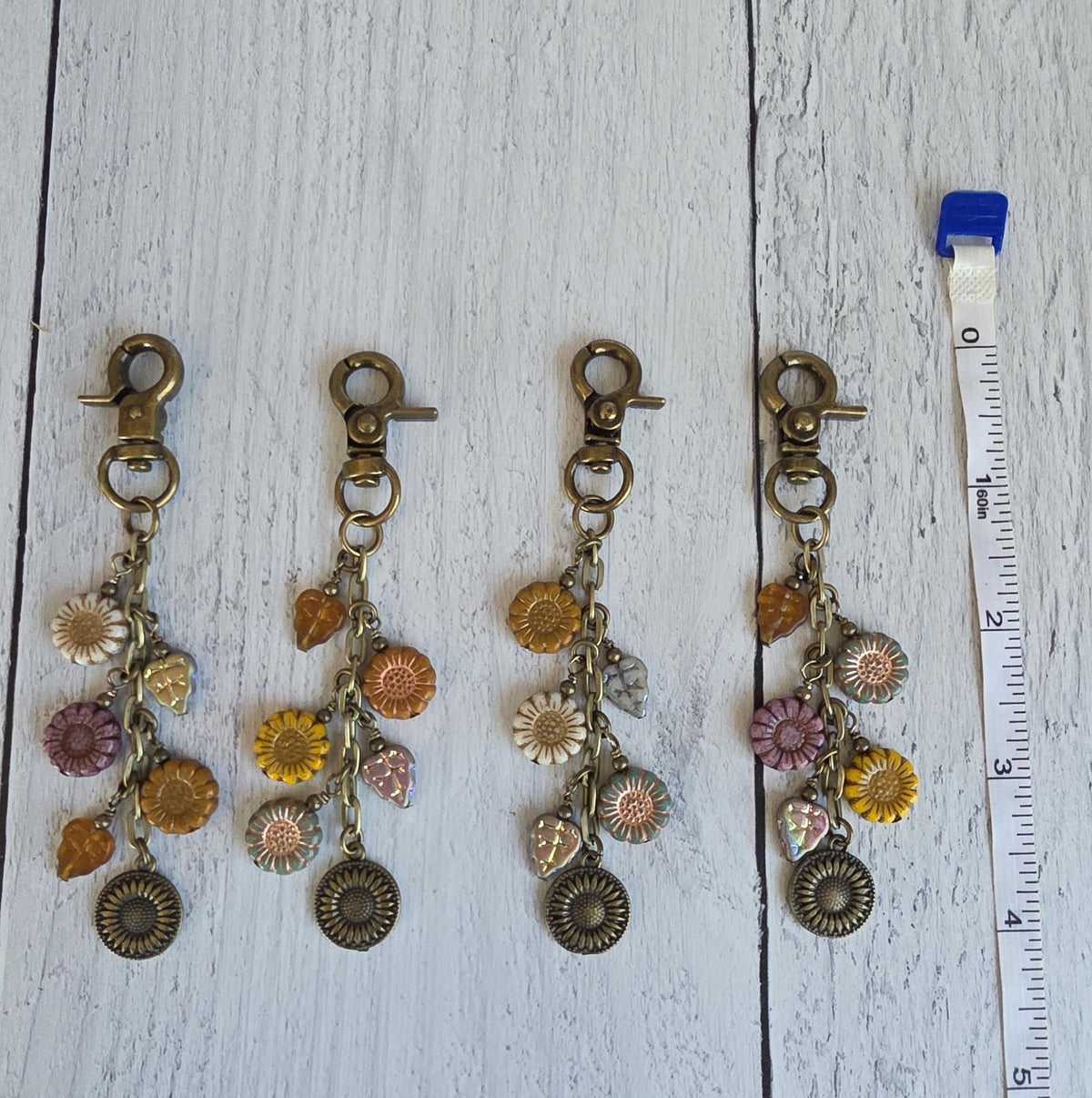 Sunflower Bag Charm With Glass Bead, Choose Your Color Combo