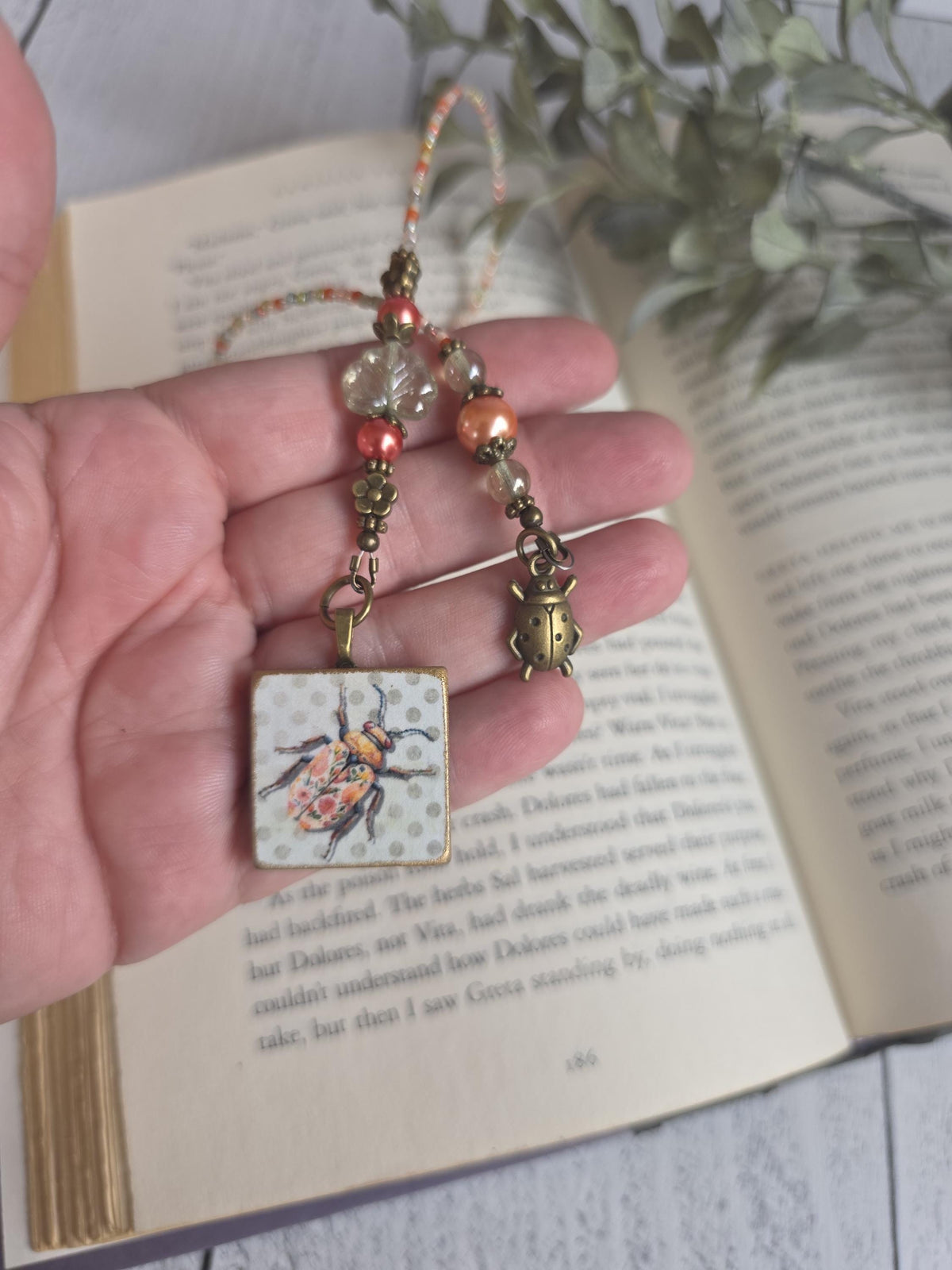 Beetle With Flowers, Nature Theme Bookmark