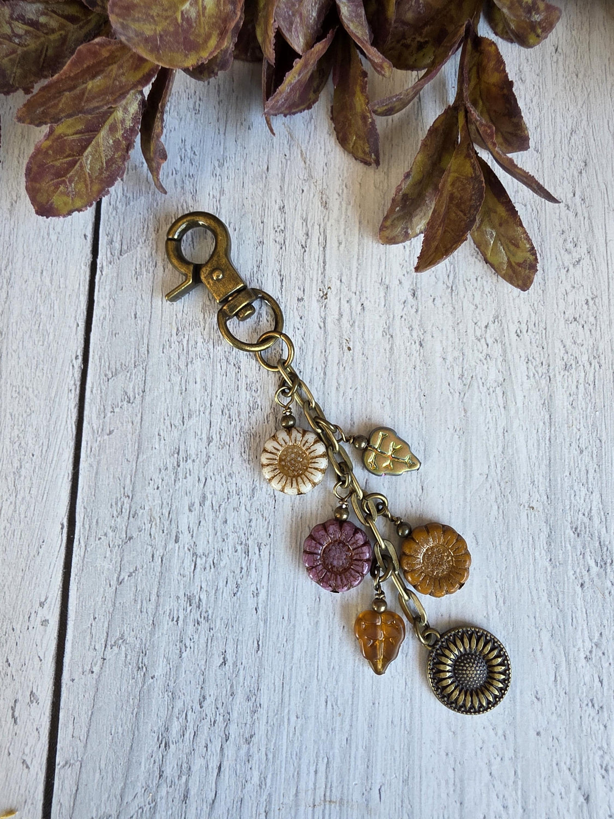 Sunflower Bag Charm With Glass Bead, Choose Your Color Combo