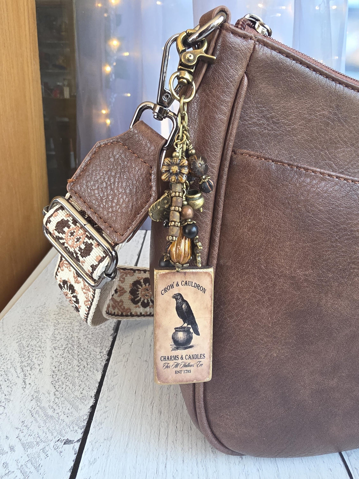 Gothic Crow Bag Charm, Moody Fall Halloween Purse Clip