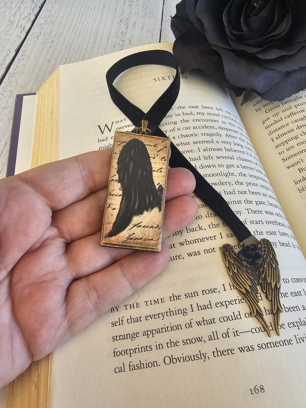 Gothic Bookmark, Angel Wing Bookmarker, Velvet Ribbon Bookmark, Reader Gift