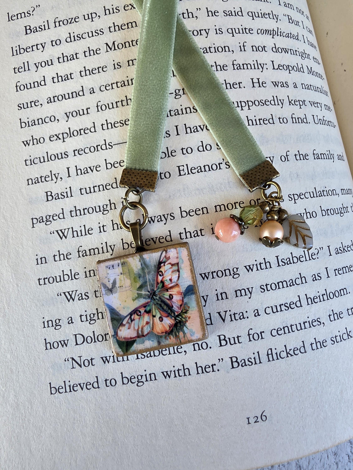 Velvet Ribbon Bookmark With Handmade Moth Pendant