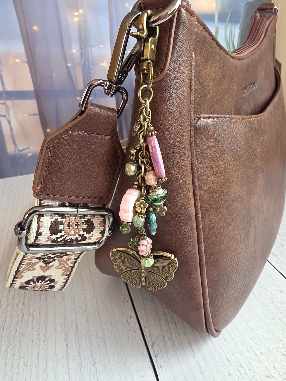 Pink Flowers Purse Charm, Sweet Spring Themed Bag Flair