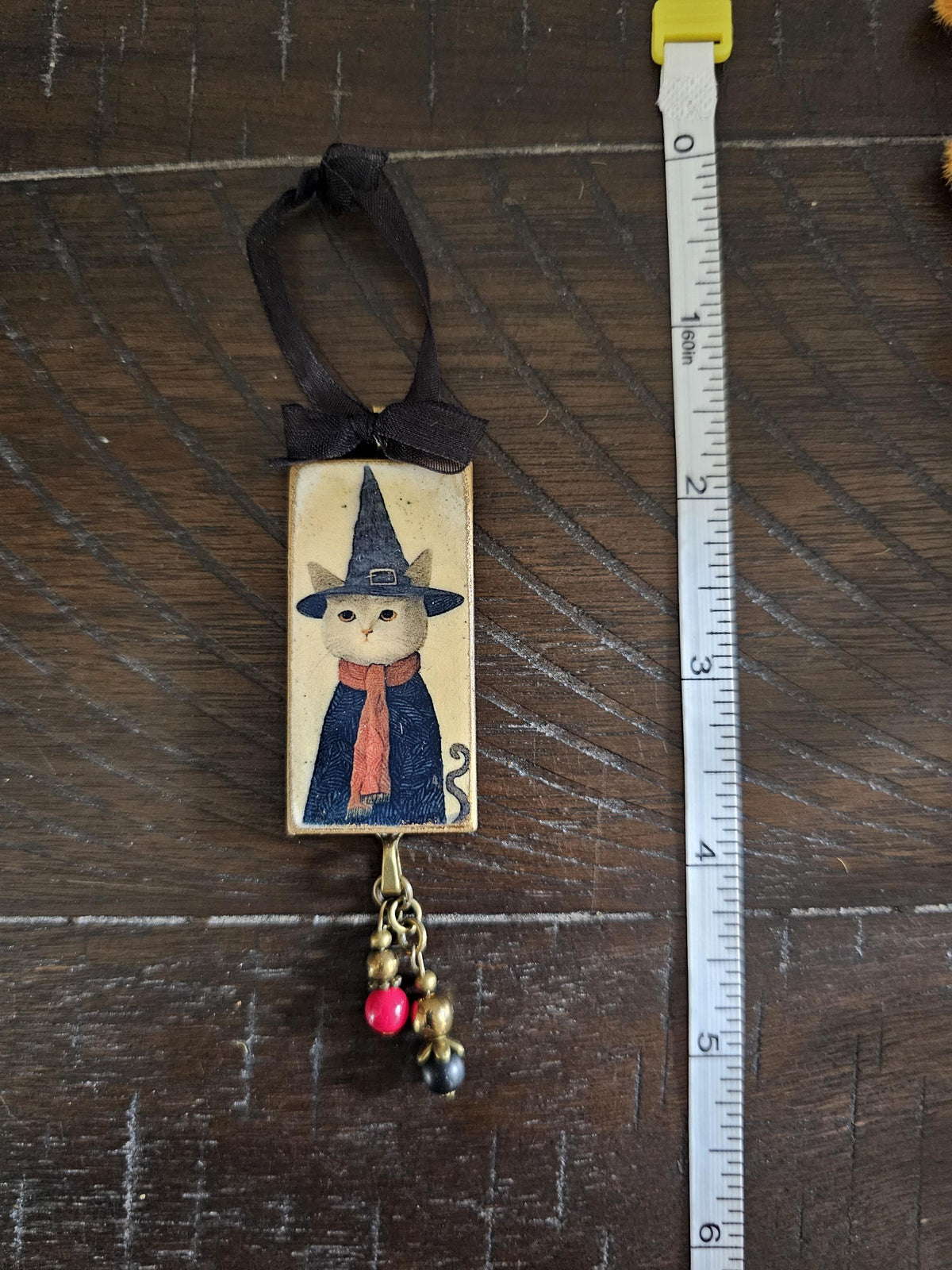 Witch Cat Halloween Ornament, Fall Decor