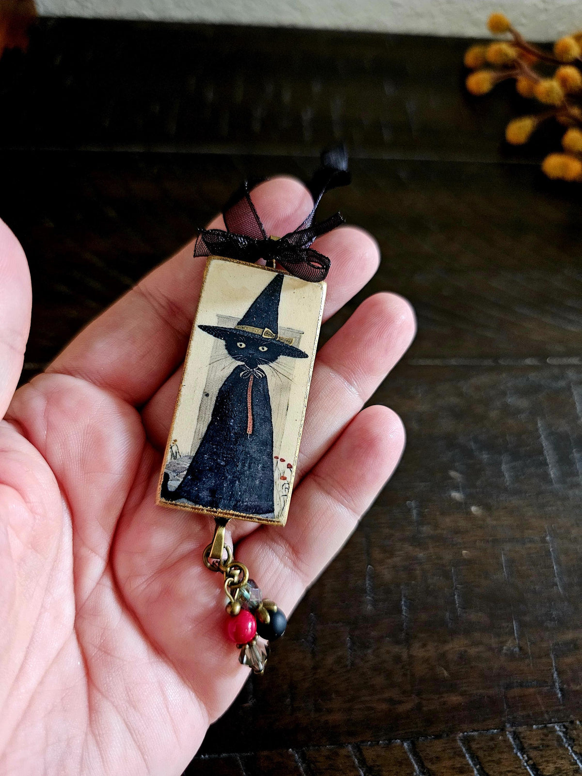 Witch Cat Whimsical Ornament, Halloween Decor
