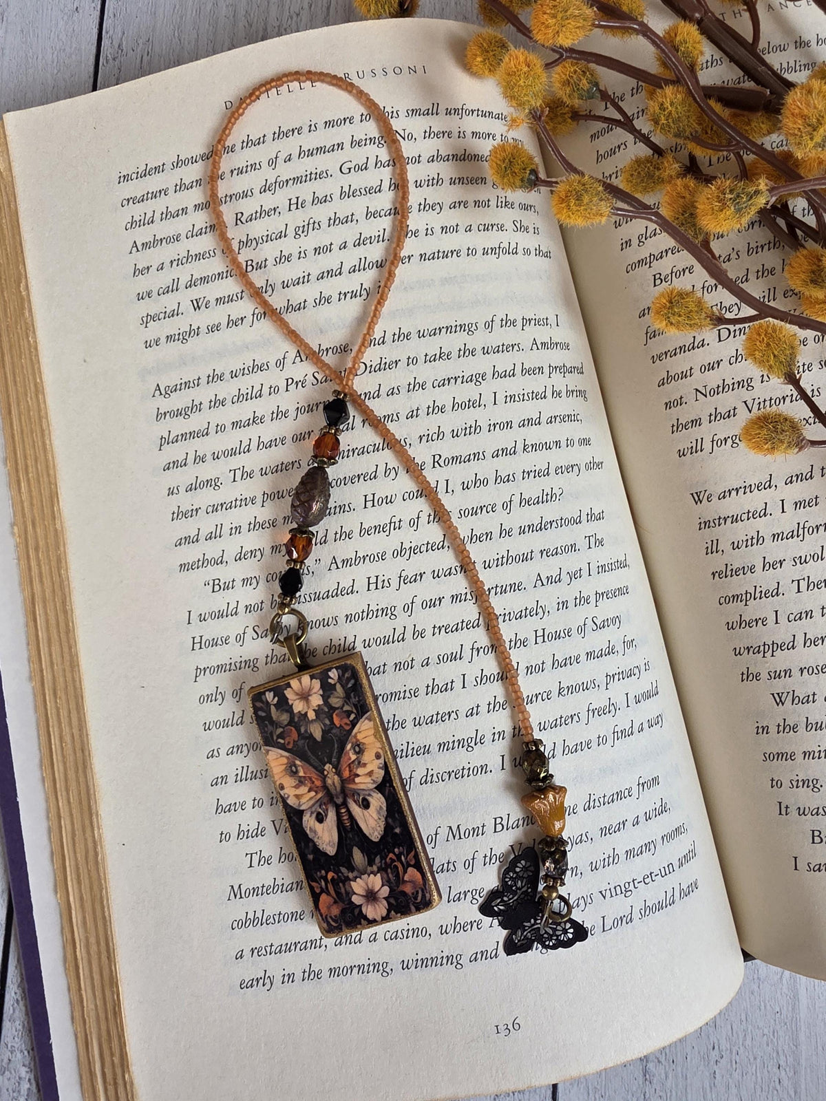 Gothic Butterfly Beaded Bookmark, Pair With Book Gift