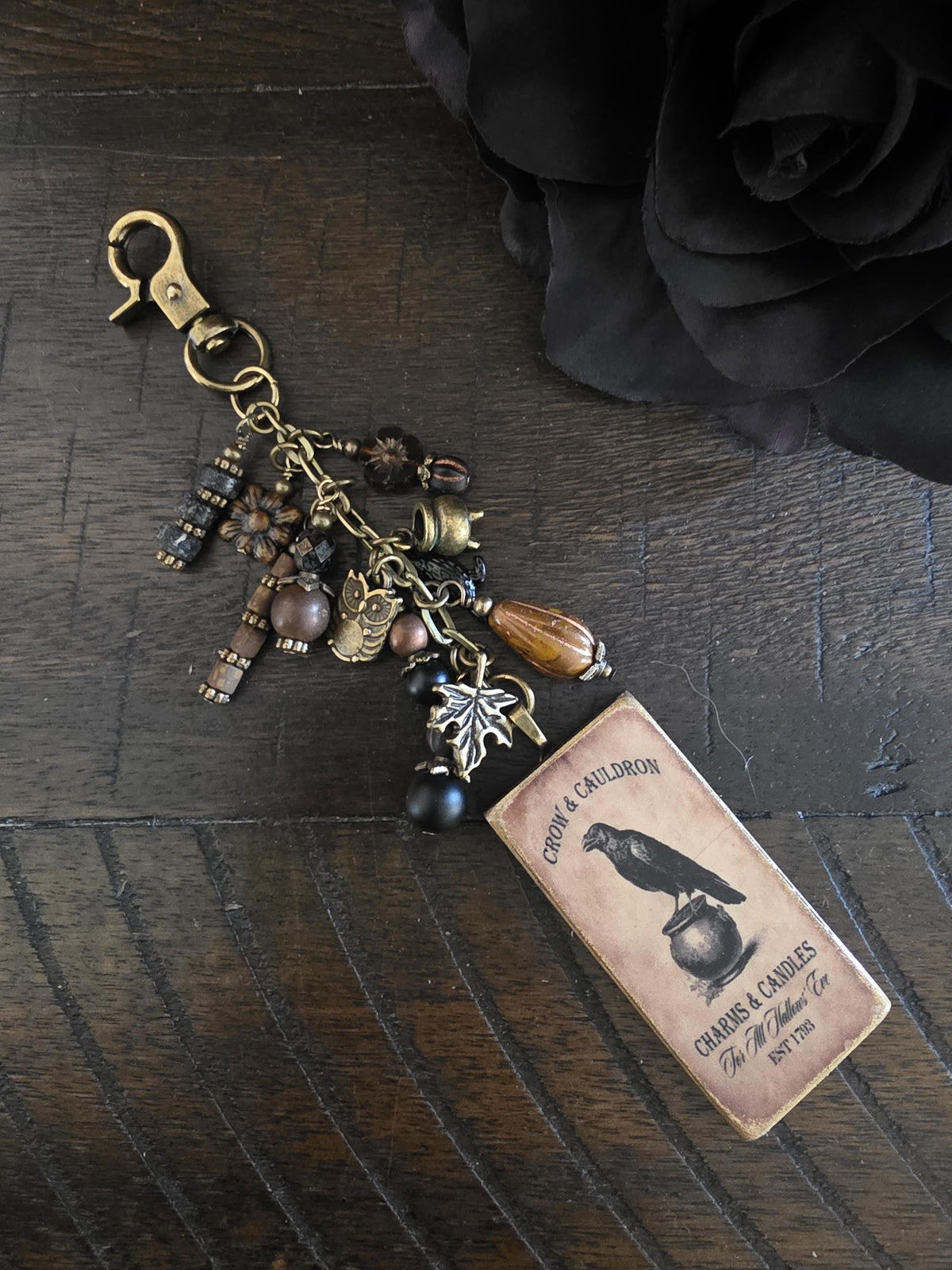 Gothic Crow Bag Charm, Moody Fall Halloween Purse Clip