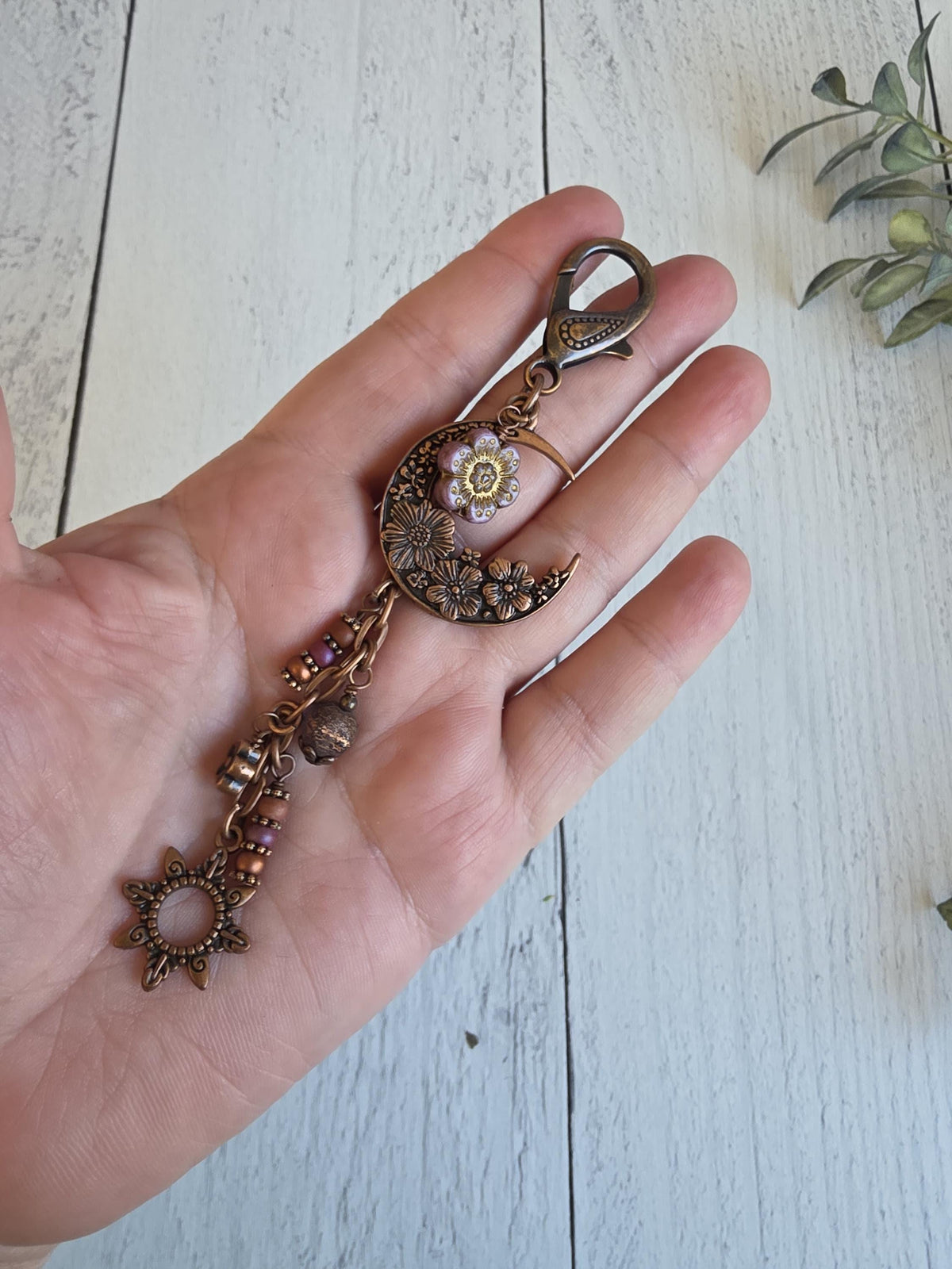 Boho Style Beaded Bag Charm Zipper Pull With Flower Theme
