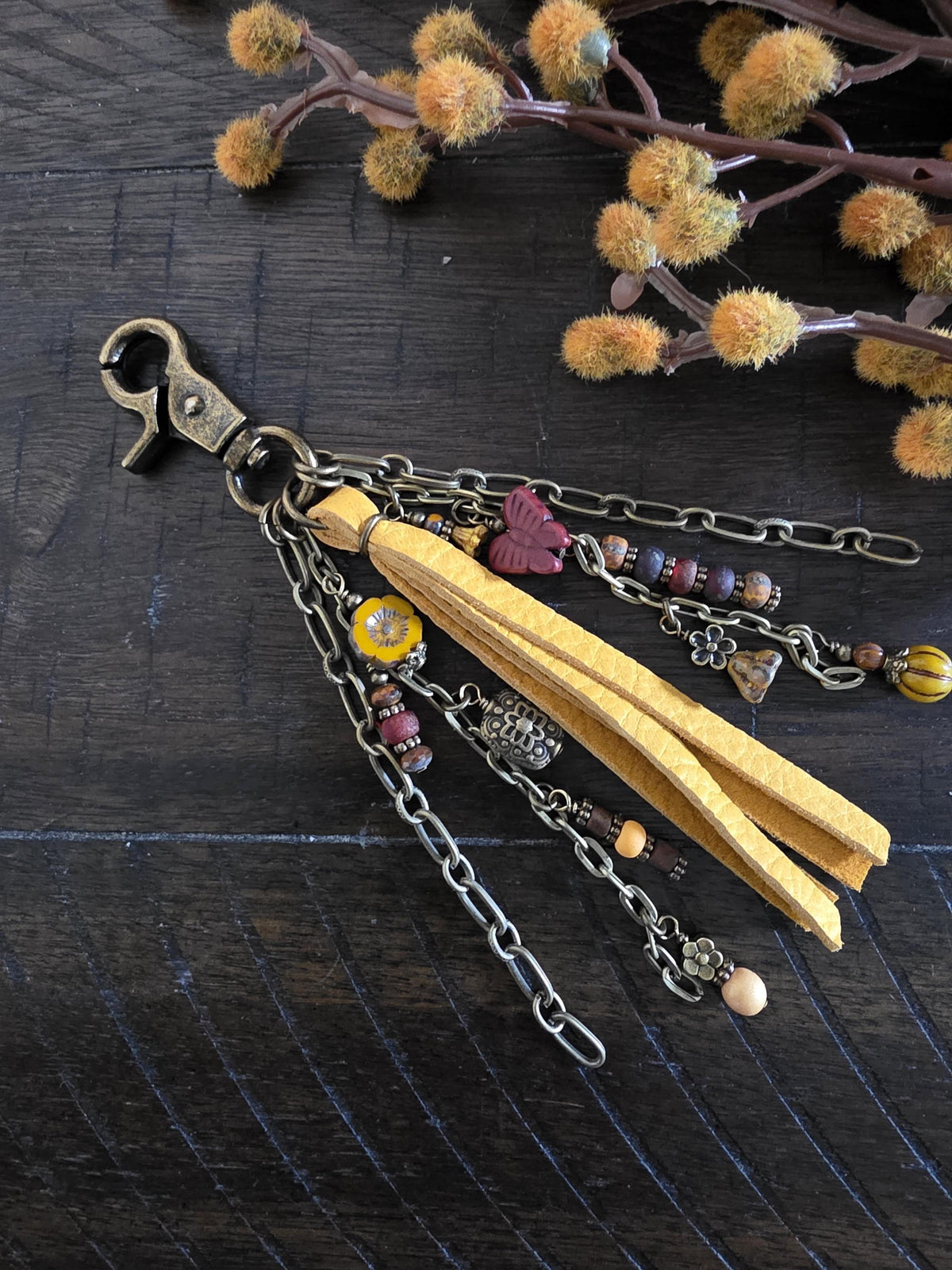 Leather and Beaded Bag Tassel, Fall Purse Flair