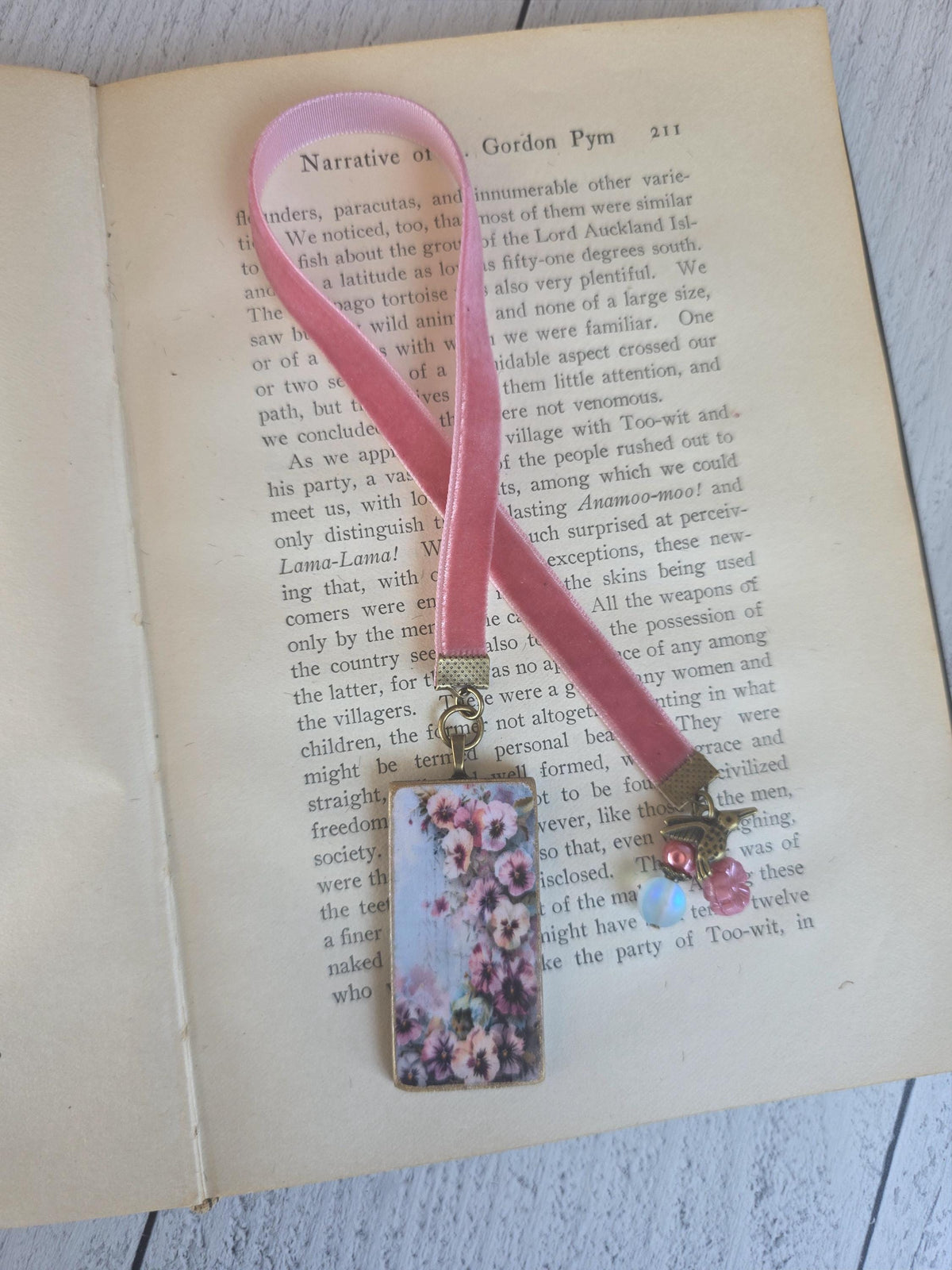 Flower Bookmark with Handmade Pansies Pendant