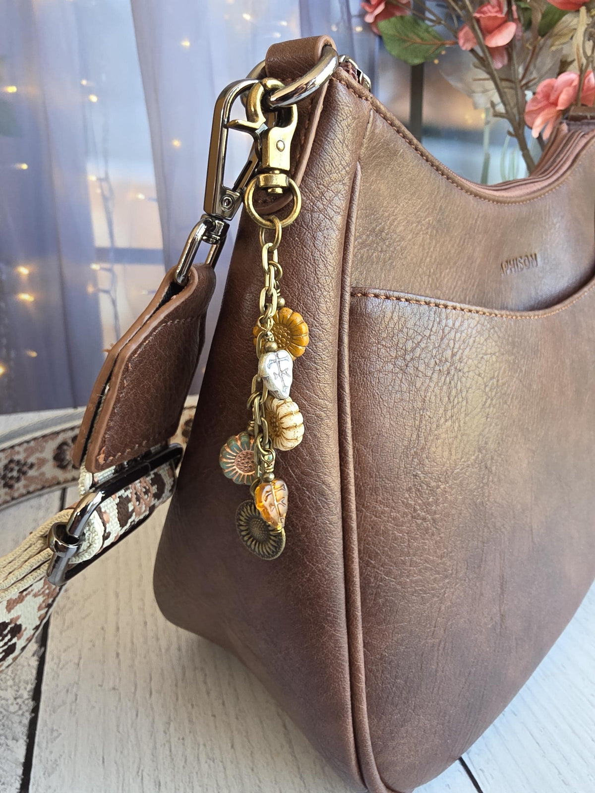 Sunflower Bag Charm With Glass Bead, Choose Your Color Combo