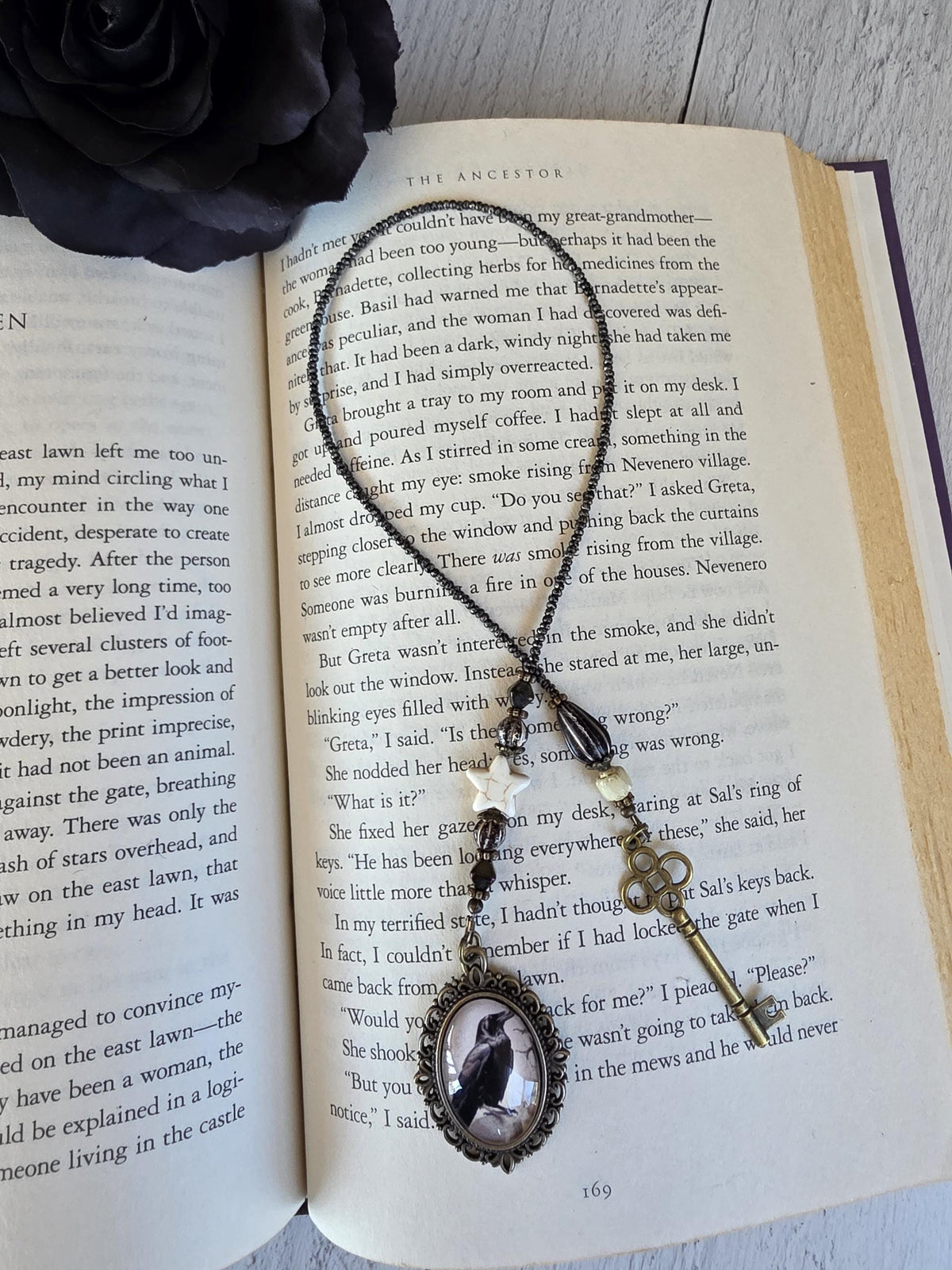 Raven And Bronze Key Bookmark With Velvet Ribbon