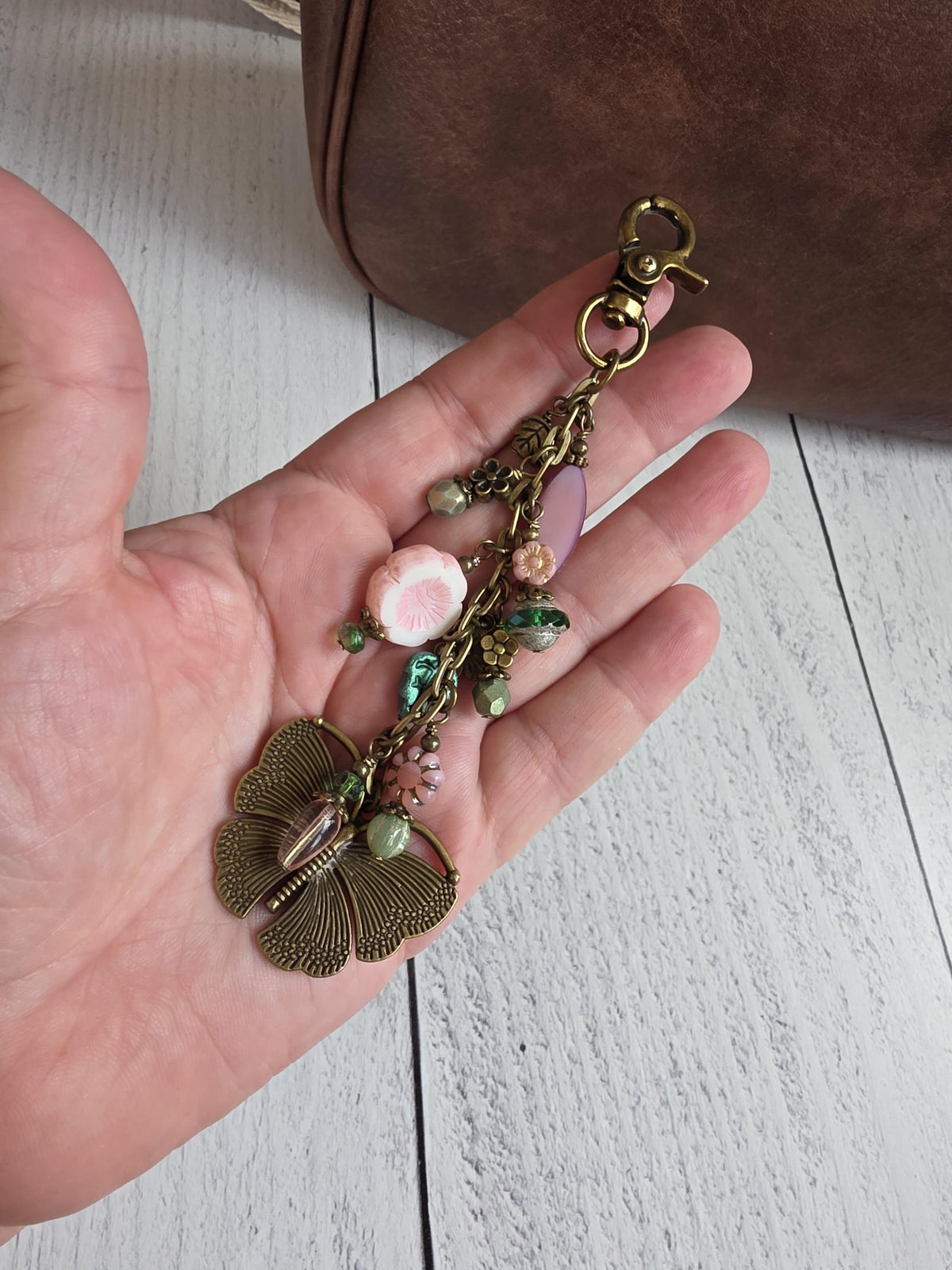 Pink Flowers Purse Charm, Sweet Spring Themed Bag Flair