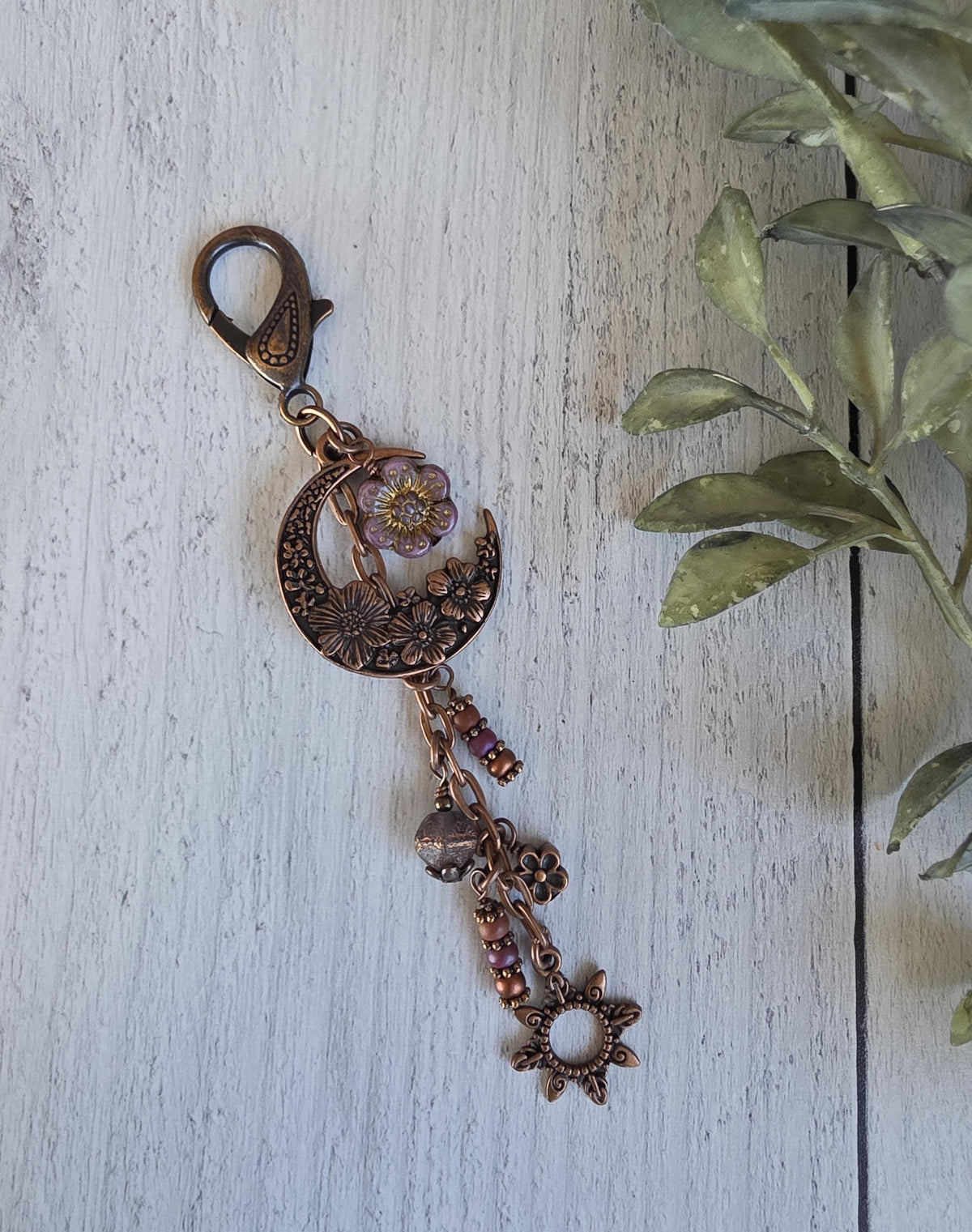 Boho Style Beaded Bag Charm Zipper Pull With Flower Theme