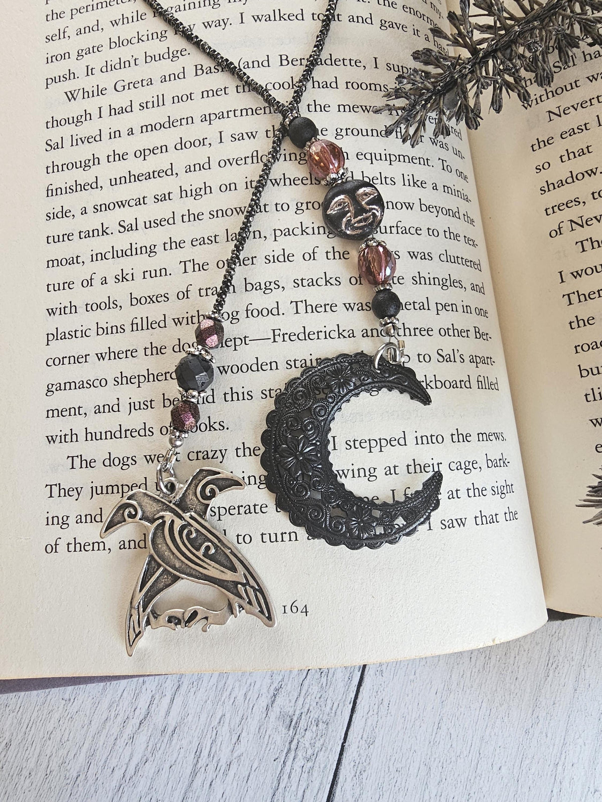 Raven Moon Beaded Reader Gift, Witchy Viking Bookmark