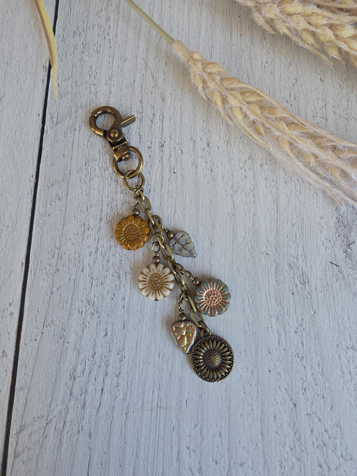 Sunflower Bag Charm With Glass Bead, Choose Your Color Combo