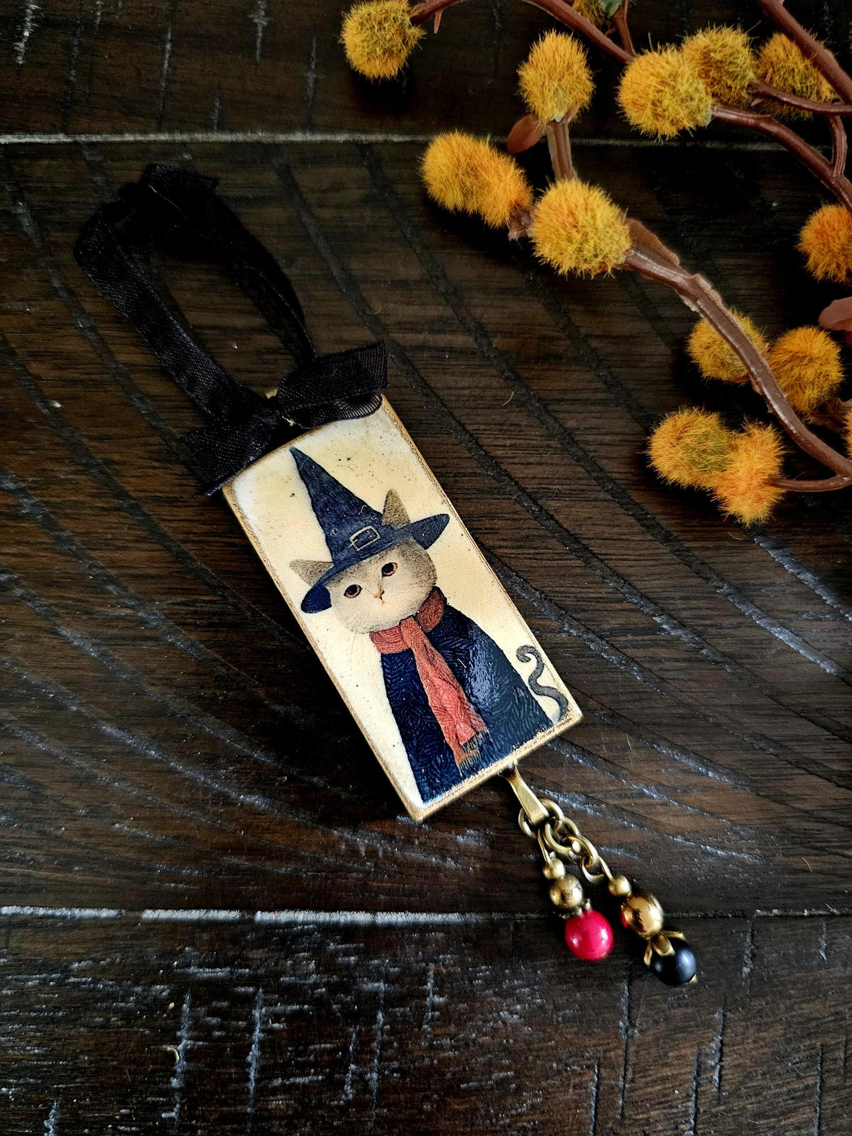 Witch Cat Halloween Ornament, Fall Decor