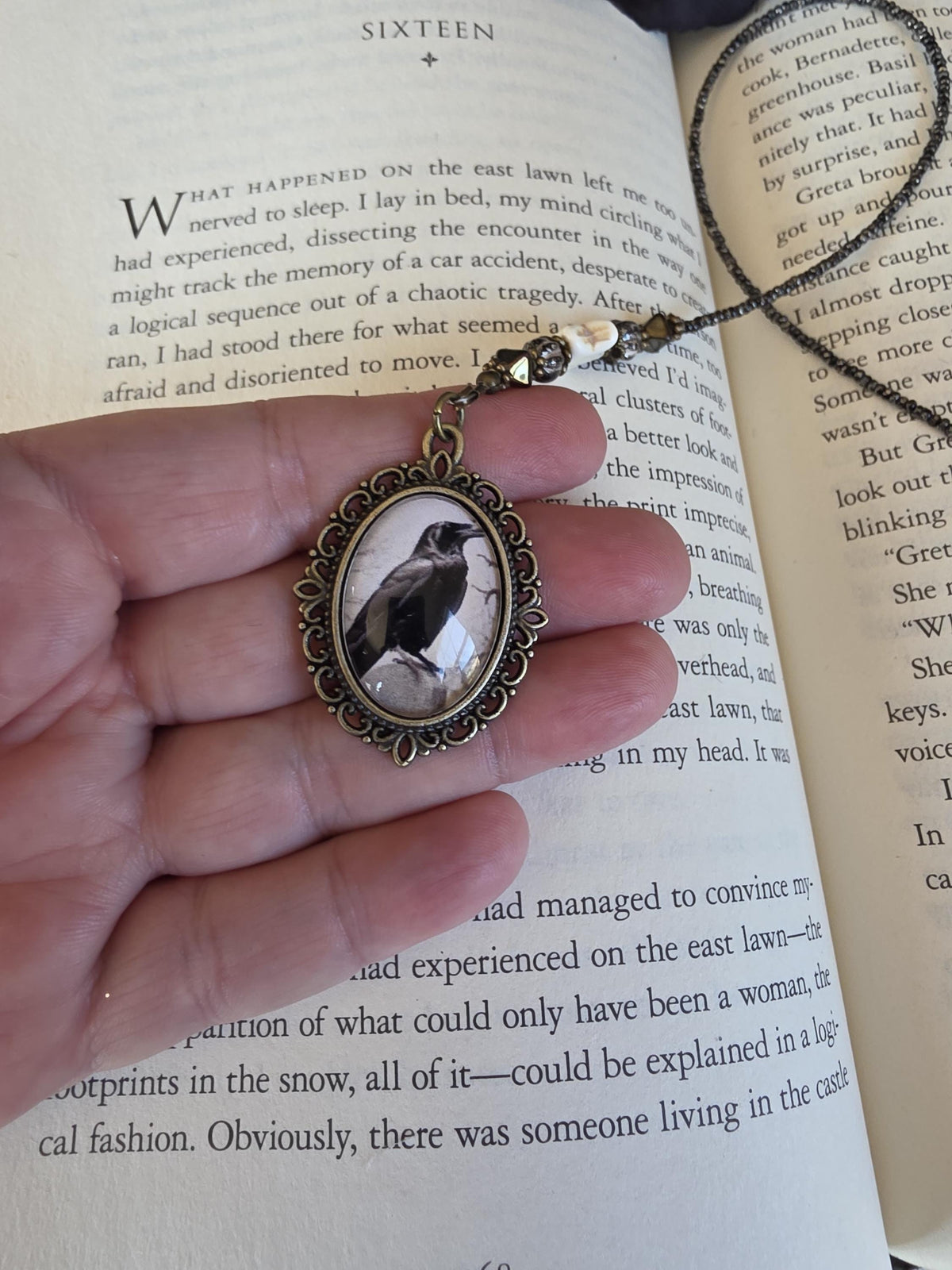 Raven And Bronze Key Bookmark With Velvet Ribbon