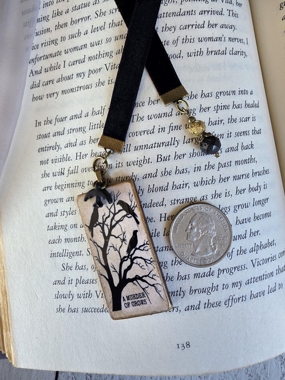 Murder of Crows Velvet Ribbon Bookmark, Perfect Gift for the Gothic Reader