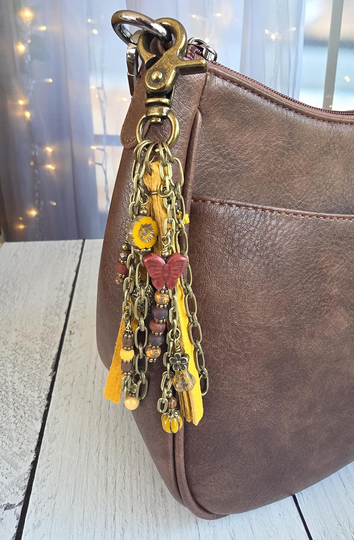 Leather and Beaded Bag Tassel, Fall Purse Flair