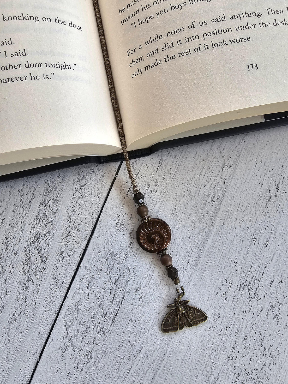 Nature-Inspired Luna Moth Beaded Bookmark with Charming Mushroom Accent