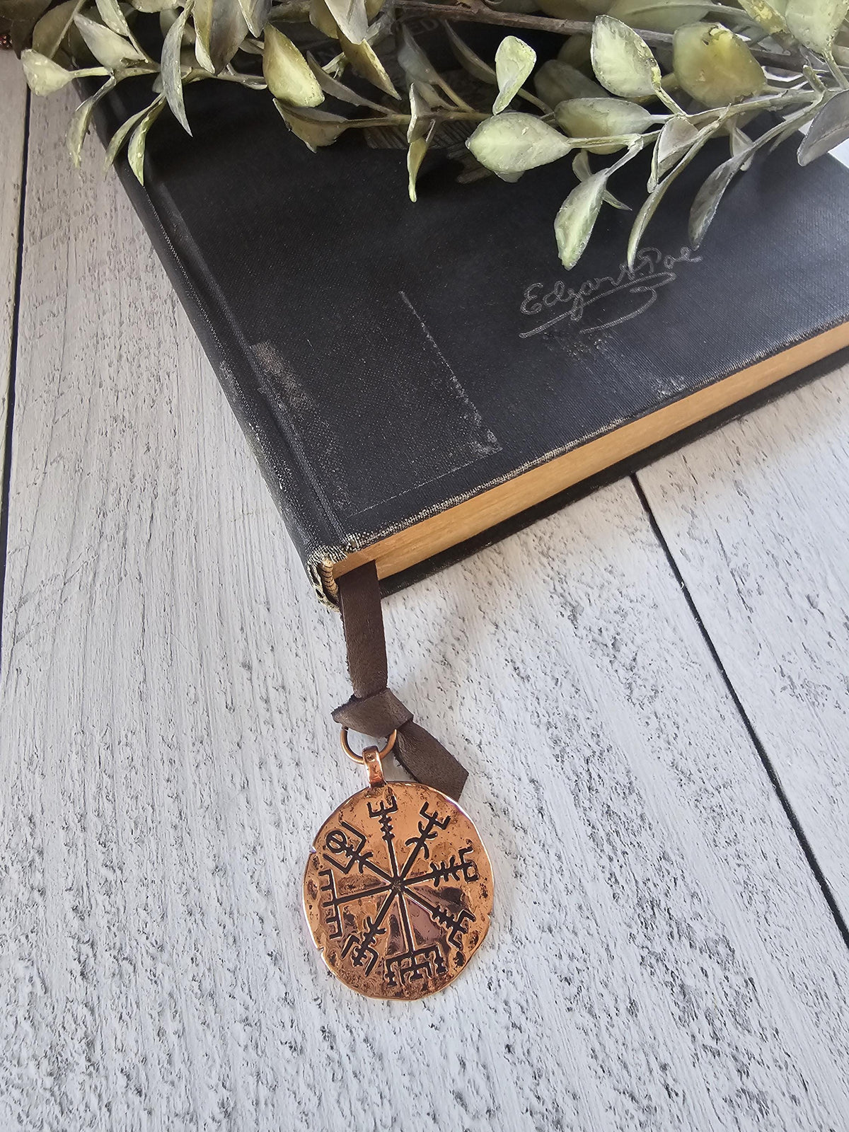 Leather Bookmark, Unique Wayfinder Bookmarker, Viking Vegvisir Book Mark, Gift for Him, Father's Day