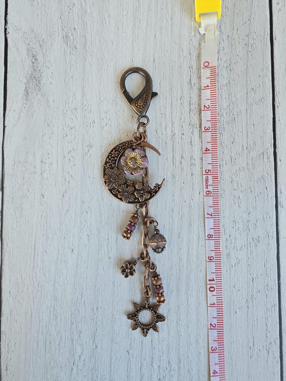 Boho Style Beaded Bag Charm Zipper Pull With Flower Theme