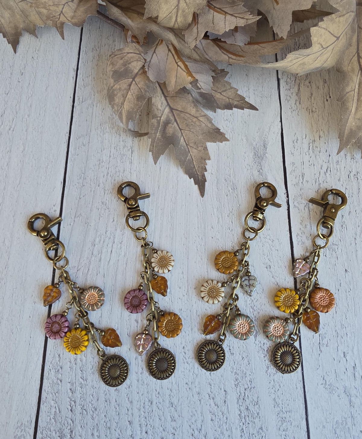Sunflower Bag Charm With Glass Bead, Choose Your Color Combo