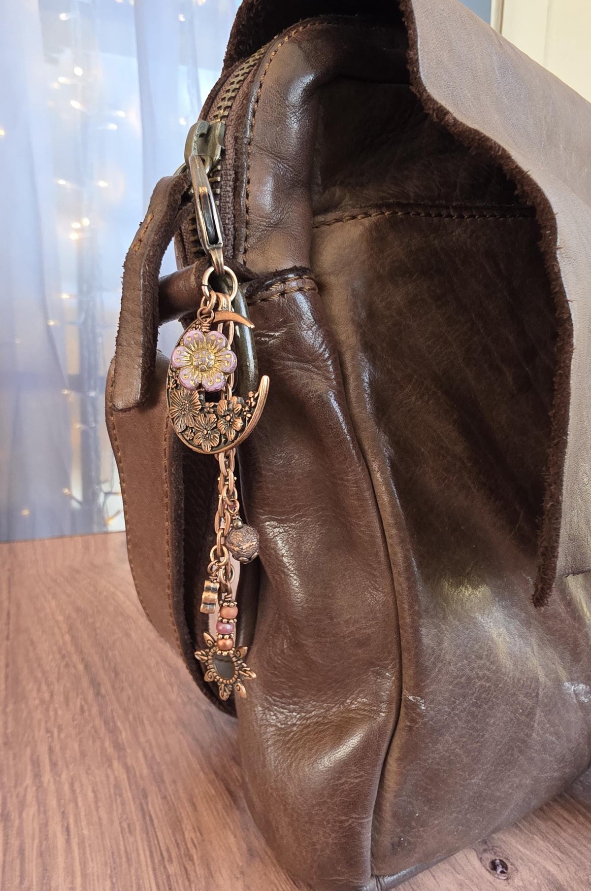 Boho Style Beaded Bag Charm Zipper Pull With Flower Theme