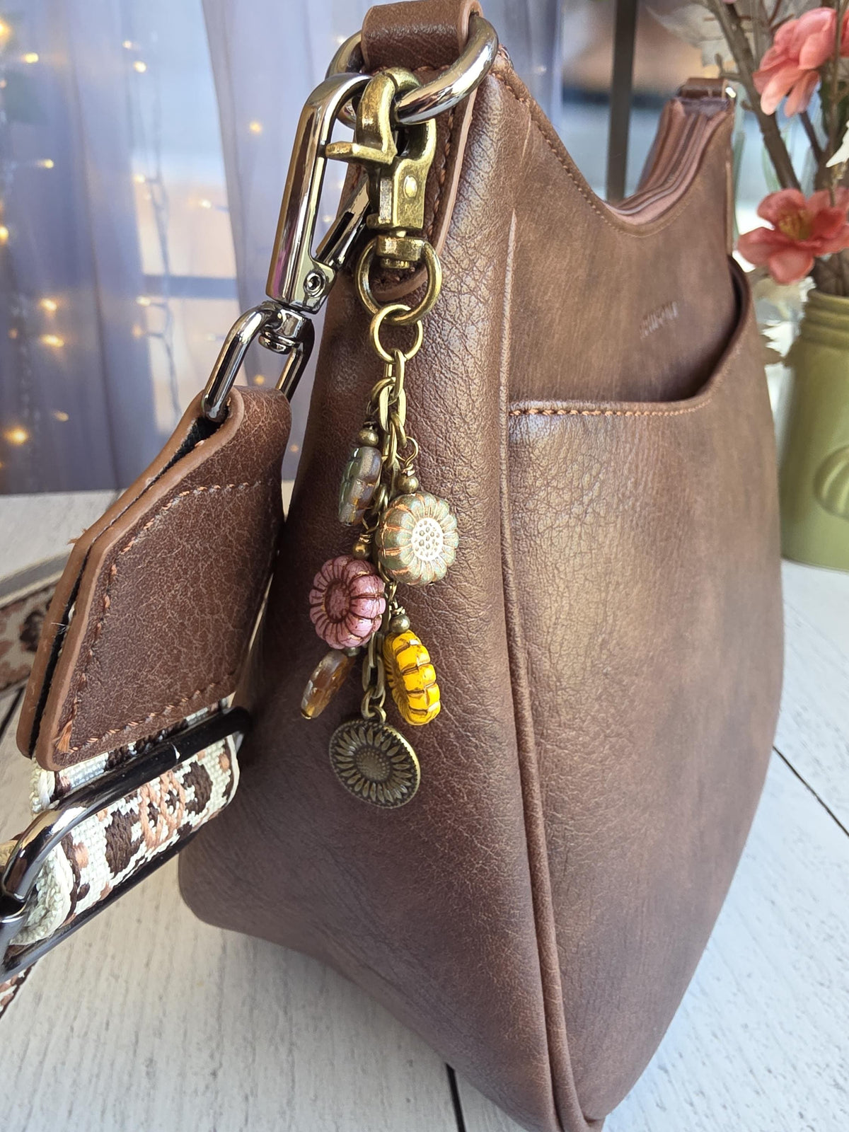 Sunflower Bag Charm With Glass Bead, Choose Your Color Combo