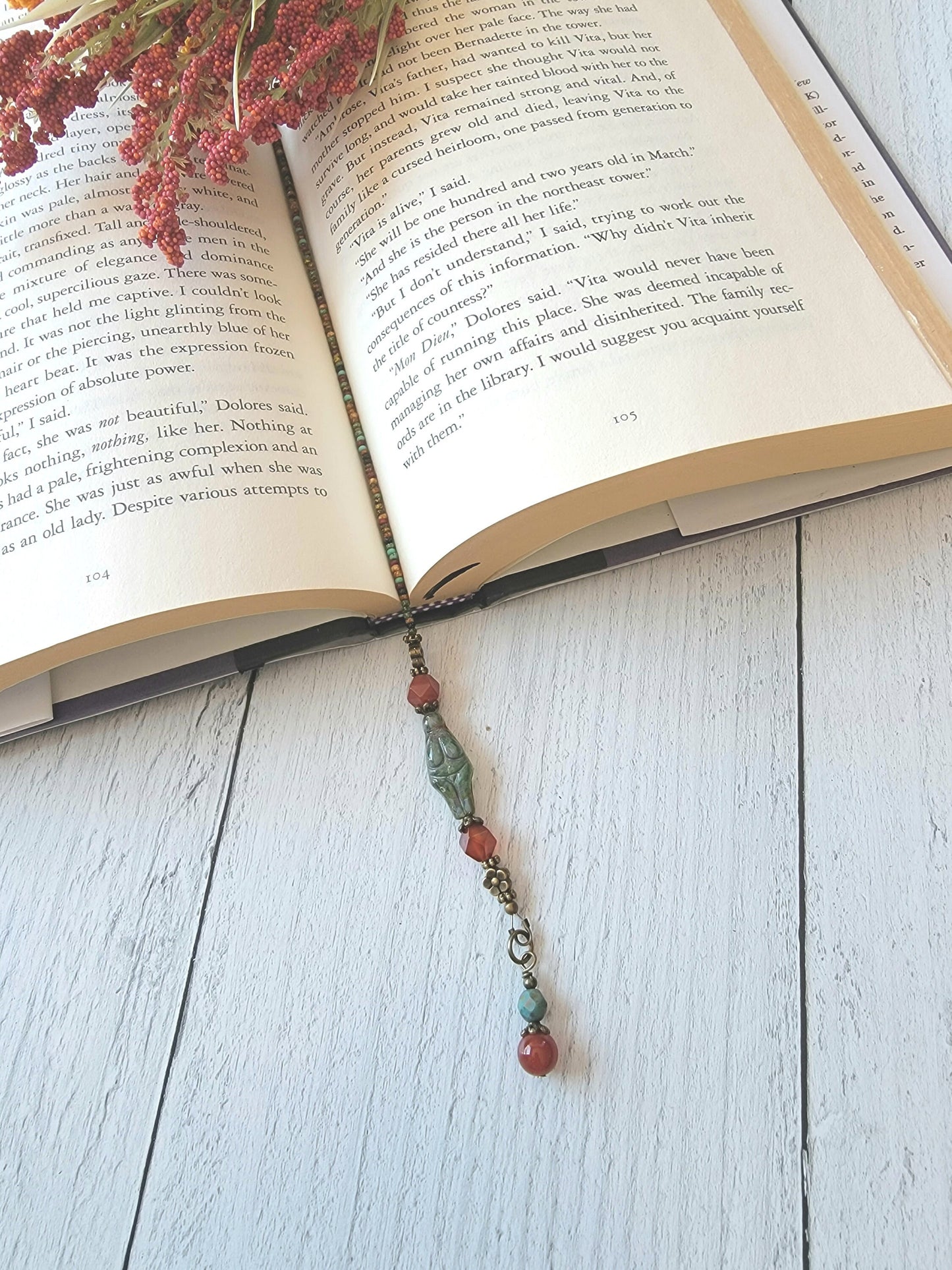 Beaded Bookmark with a Goddess Theme and Gemstone Beads
