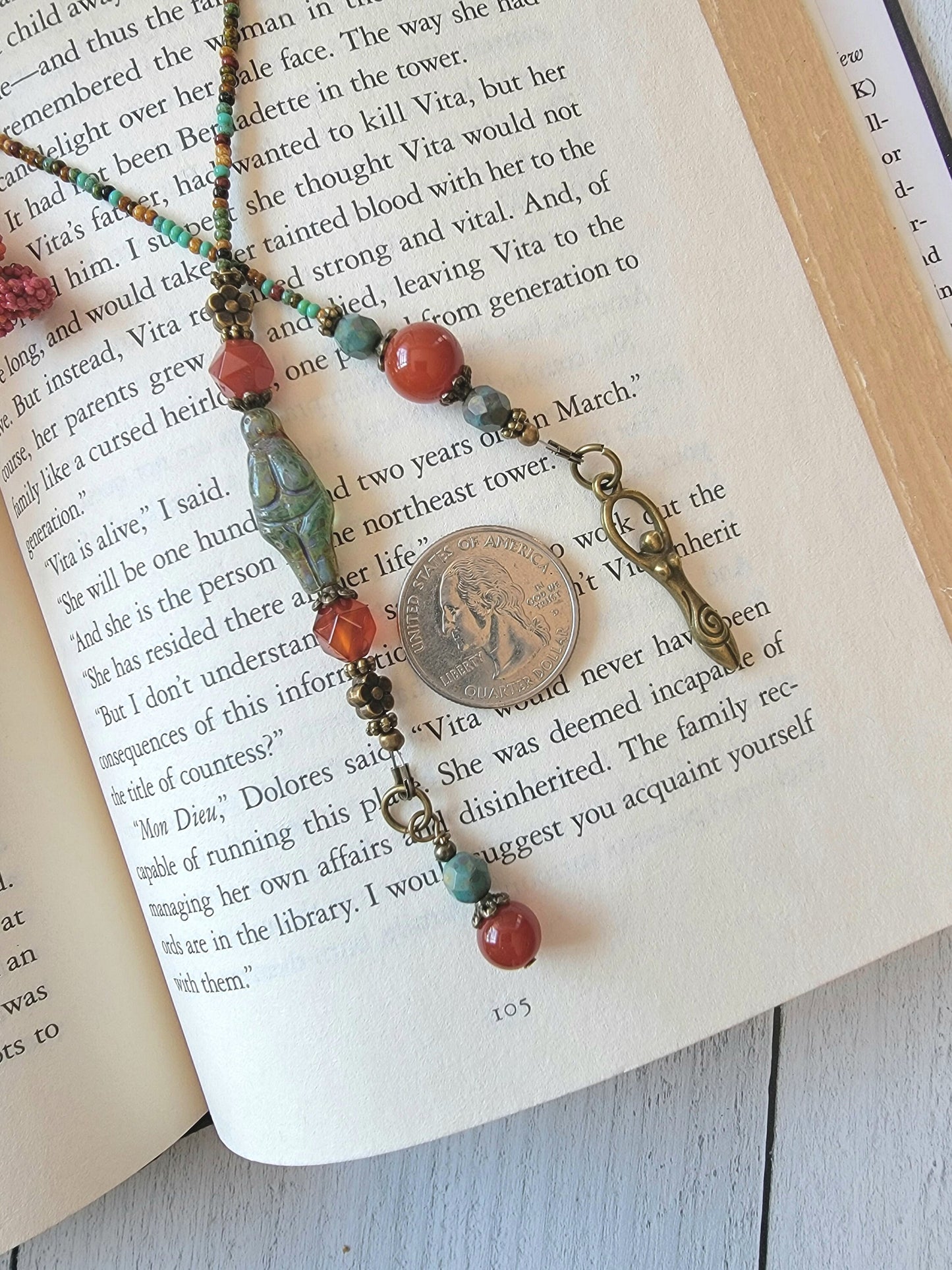 Beaded Bookmark with a Goddess Theme and Gemstone Beads