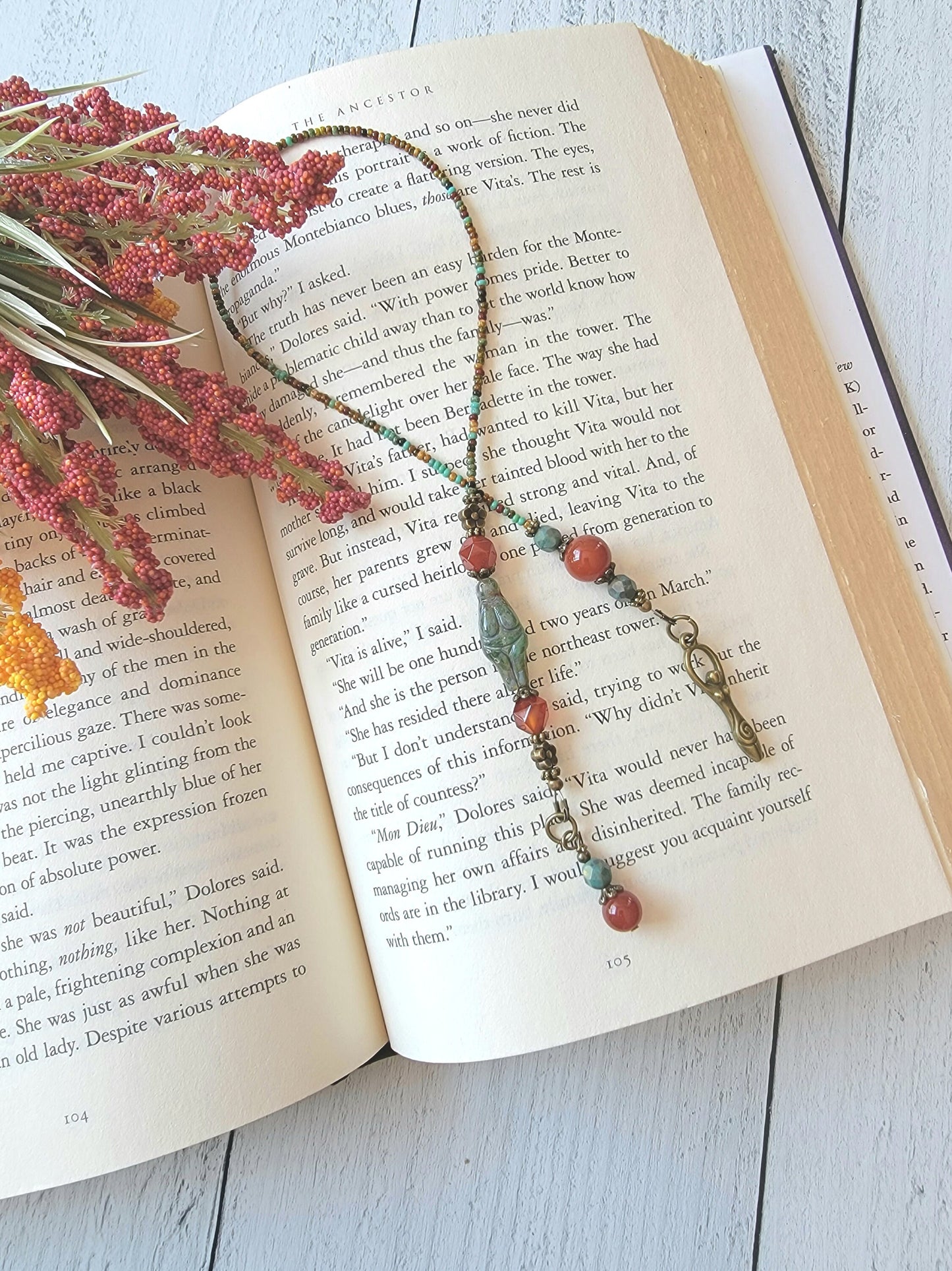 Beaded Bookmark with a Goddess Theme and Gemstone Beads