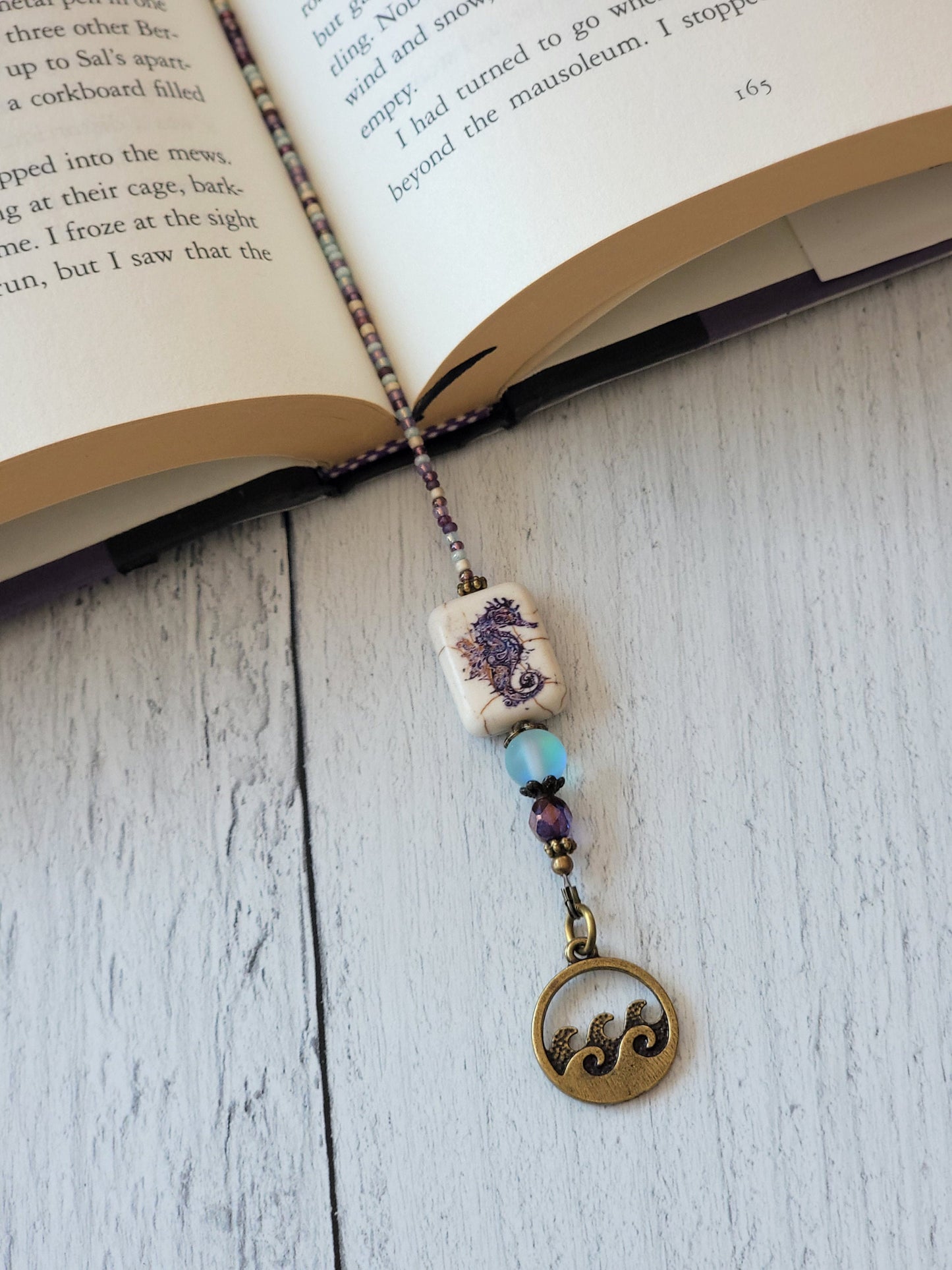 Beach Lover Reading Accessory, Beaded Bookmark with Seahorse Theme