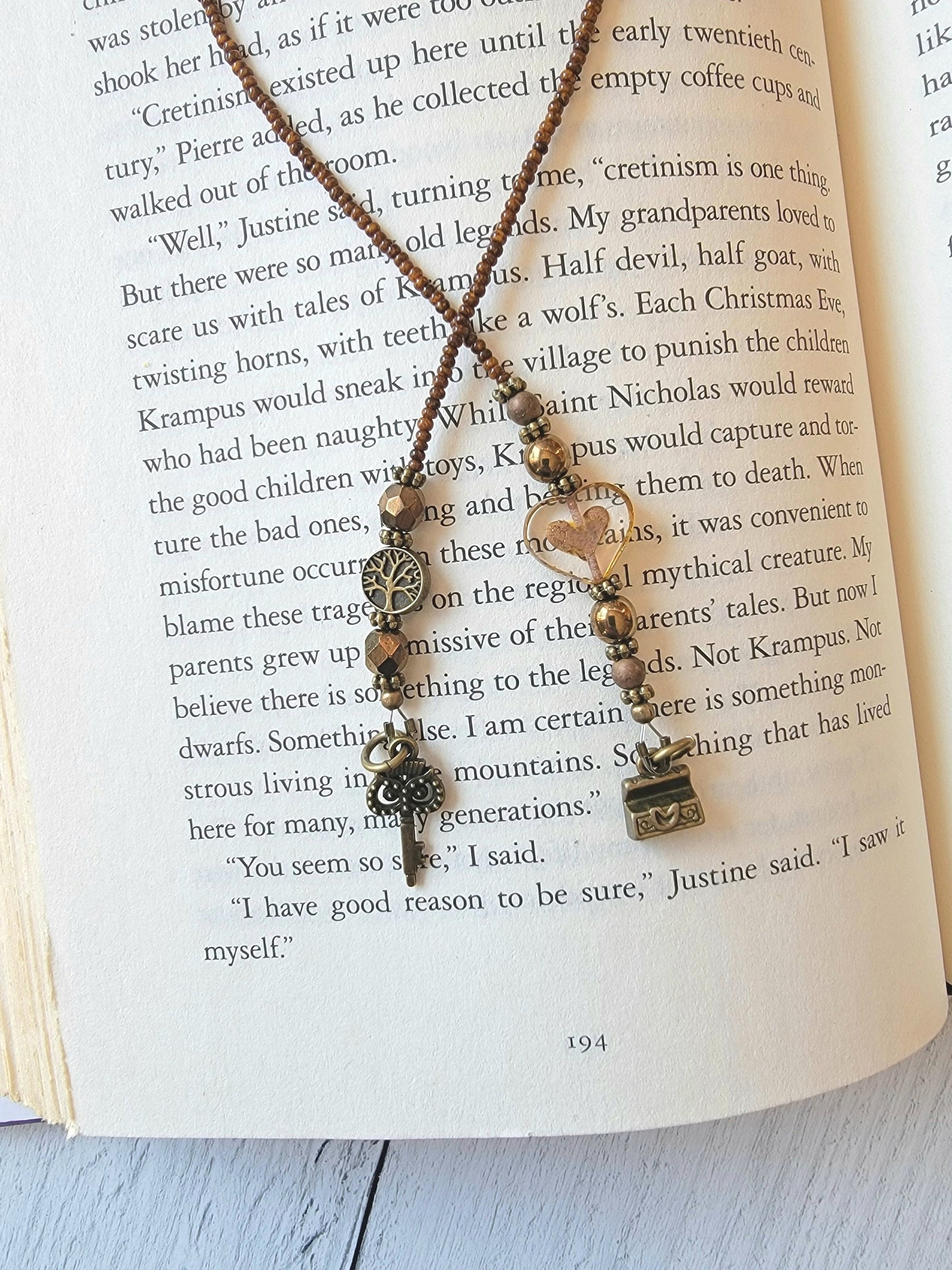 Key and Treasure Chest Bookmark, Featuring a Czech Heart Bead