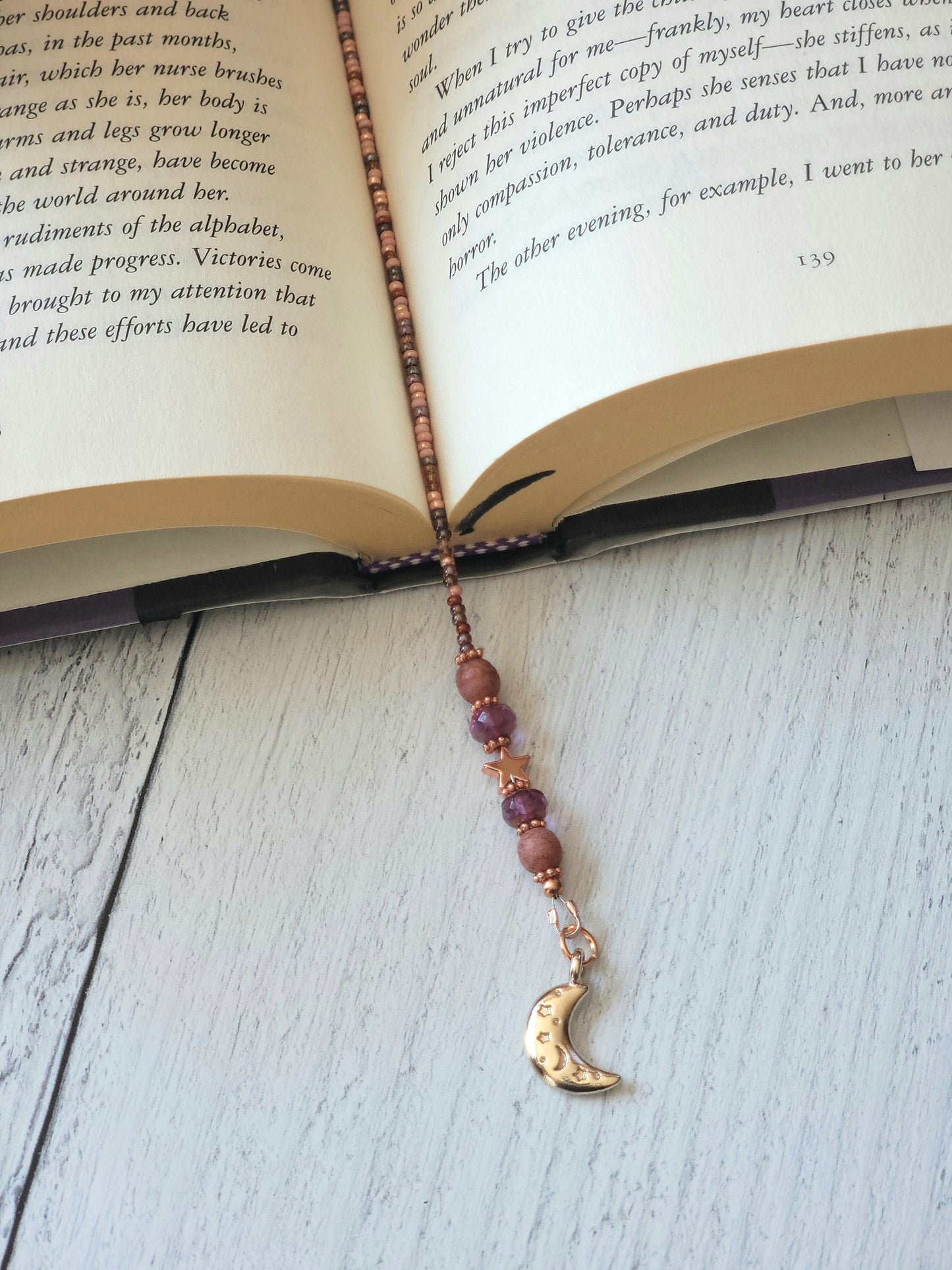 Rose Gold Plated Celestial Beaded Bookmark, Perfect for Book Lovers