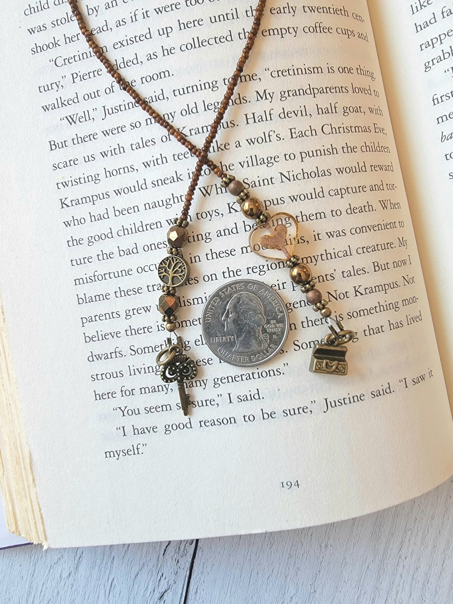 Key and Treasure Chest Bookmark, Featuring a Czech Heart Bead