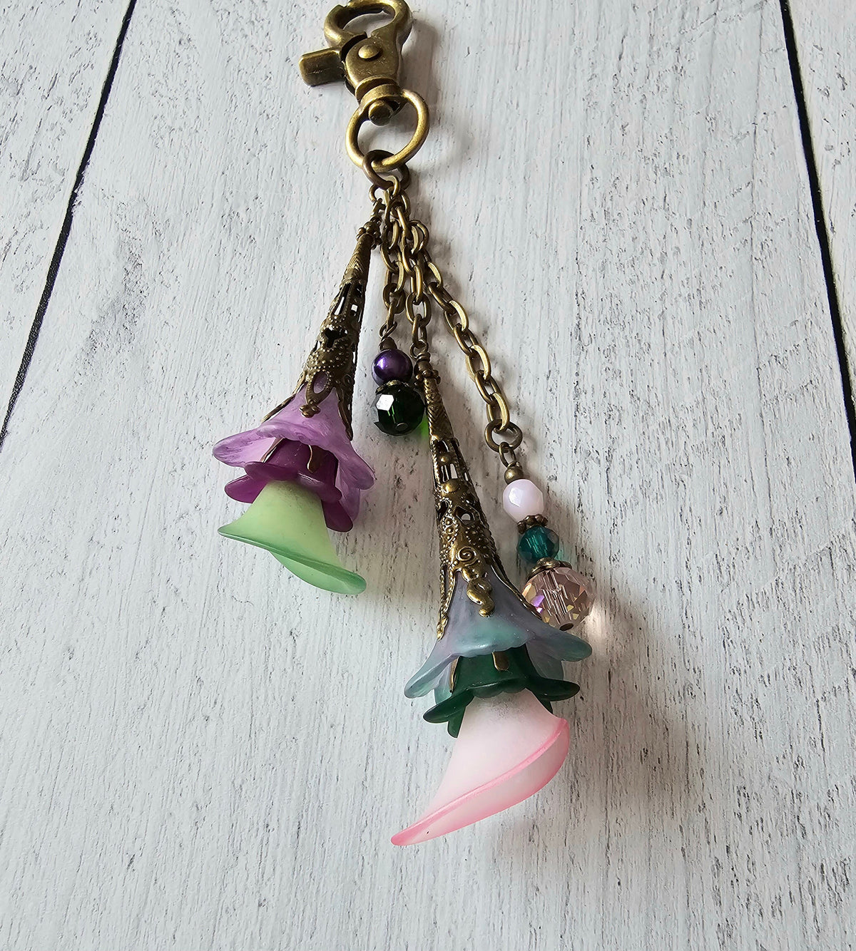 Flower Bag Charm, Vintage Style Purse Zipper Pull, Hand Detailed Floral and Beaded Bag Accessory