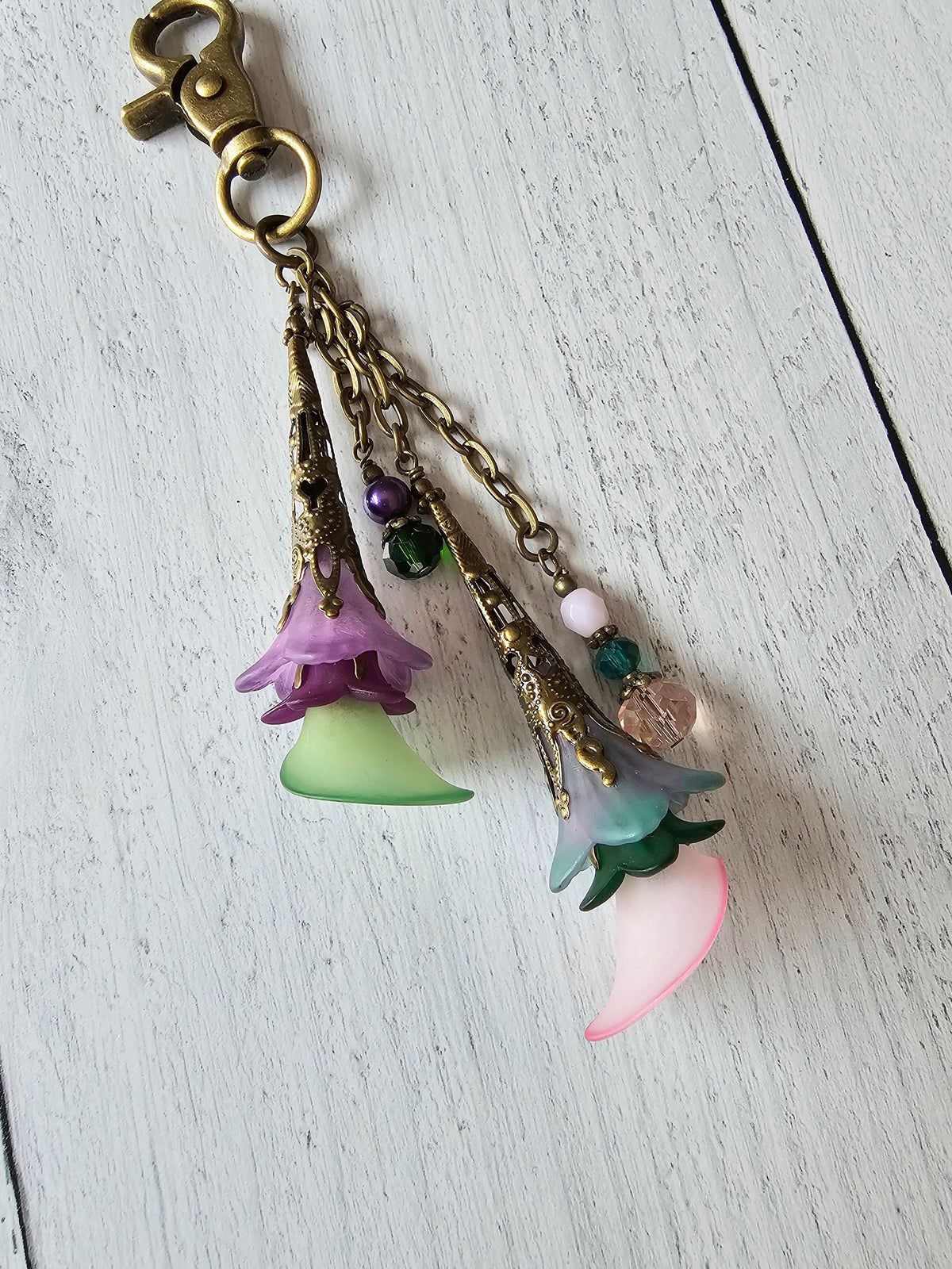 Flower Bag Charm, Vintage Style Purse Zipper Pull, Hand Detailed Floral and Beaded Bag Accessory