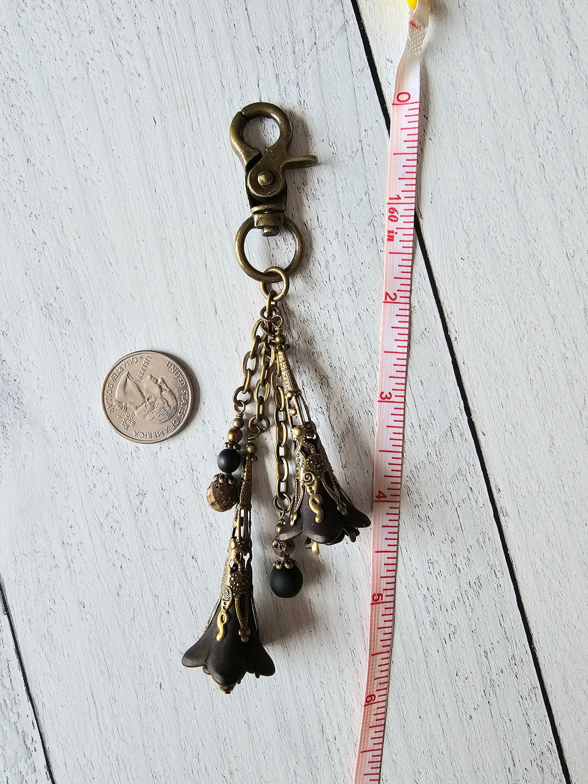 Flower Bag Charm, Vintage Style Purse Zipper Pull, Striking and Elegant Hand Detailed Floral and Beaded Bag Accessory